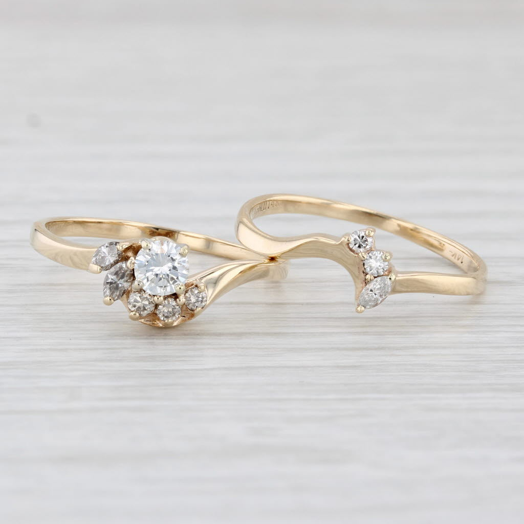 0.40ctw Round Diamond Halo Engagement Ring & Wedding Band Set in 14k Gold - Size 7 | Perfect for Proposals, Anniversaries & Bridal Jewelry Collection