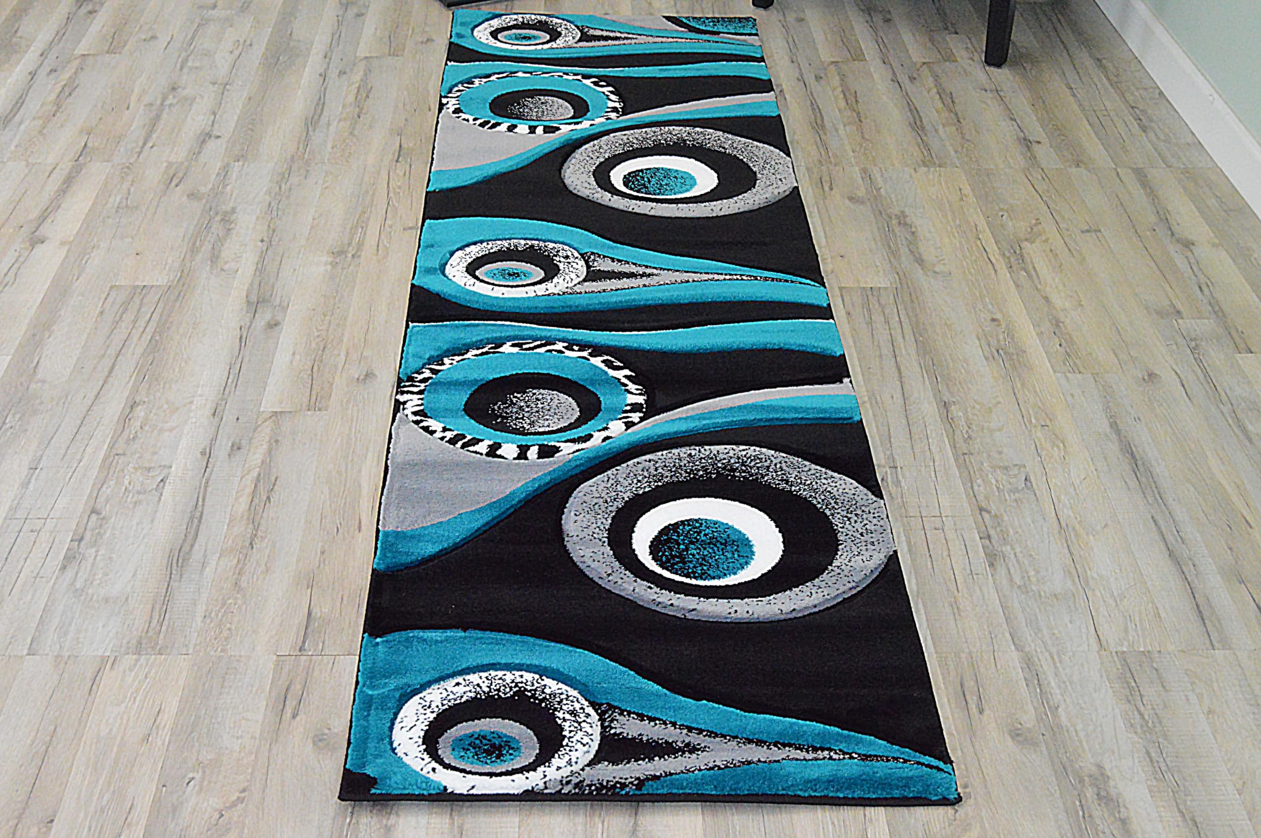 Abstract Modern Area Rug 8x10 ft - Contemporary Large Premium Thick Carpet in Turquoise (1504) - Perfect for Living Room, Bedroom & Home Decor