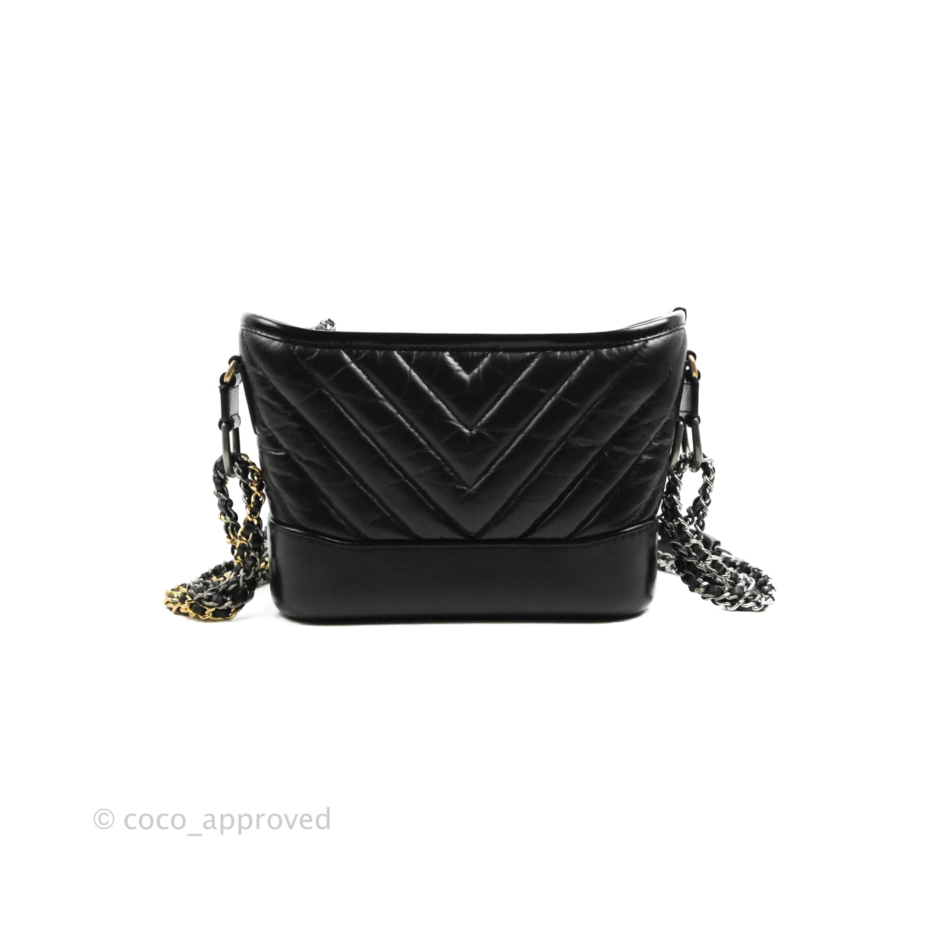 Chanel Small Gabrielle Hobo Bag in Black Calfskin with Chevron Pattern & Mixed Hardware - Perfect for Everyday Use, Work & Special Occasions