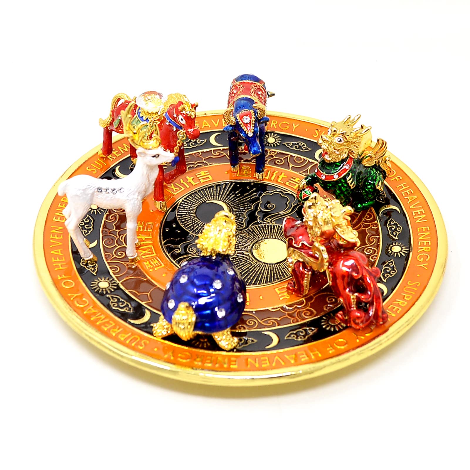 Feng Shui Pixiu Dragon Tortoise Statue - Supreme Heaven Energy Plate for Wealth & Luck, Red (FW4917) - Perfect for Home Office Decor, Gift for Business Success