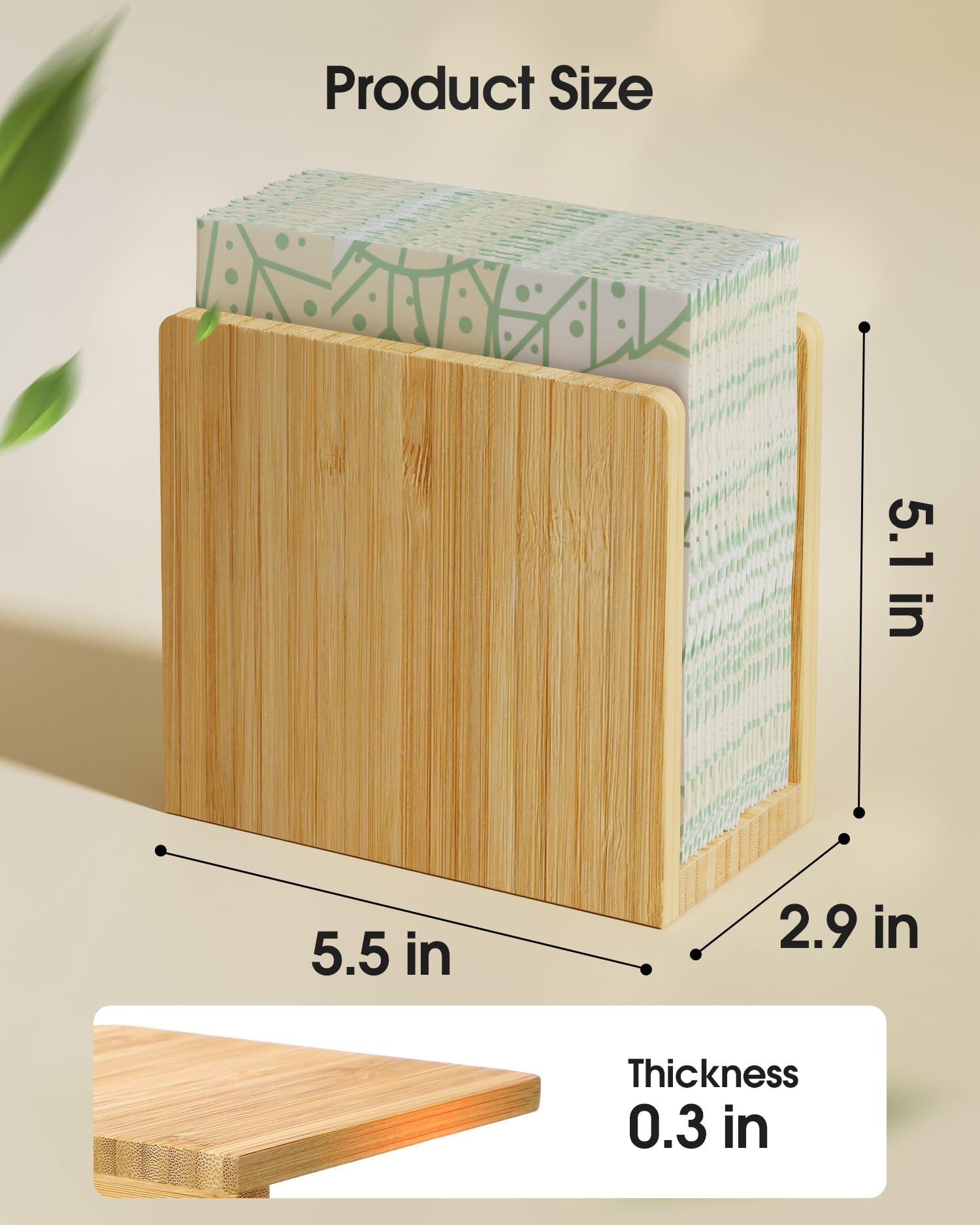 Premium Bamboo Napkin Holder - Wooden Tabletop Tissue Dispenser for Kitchen, Dining Room, Party & Outdoor Use - Holds 5.5x5.5