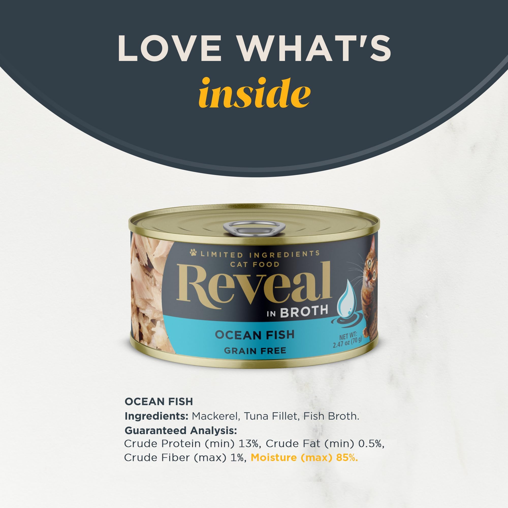 Reveal Grain Free Wet Cat Food - Limited Ingredient Canned Cat Food with Ocean Fish in Broth - 24 Pack of 2.47 oz Cans - Healthy Natural Cat Treat for Indoor & Outdoor Cats - Perfect for Picky Eaters & Sensitive Stomachs