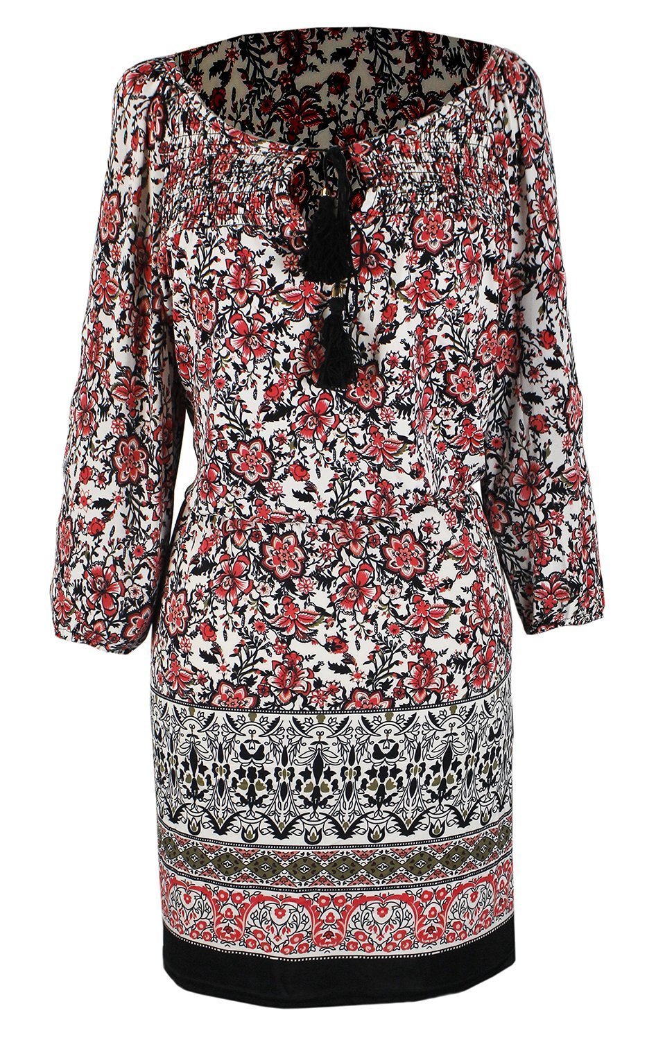 Tribal Vintage Boho Floral Print Summer Shift Dress - Women's Casual Boho Chic Dress for Beach, Vacation & Summer Outings
