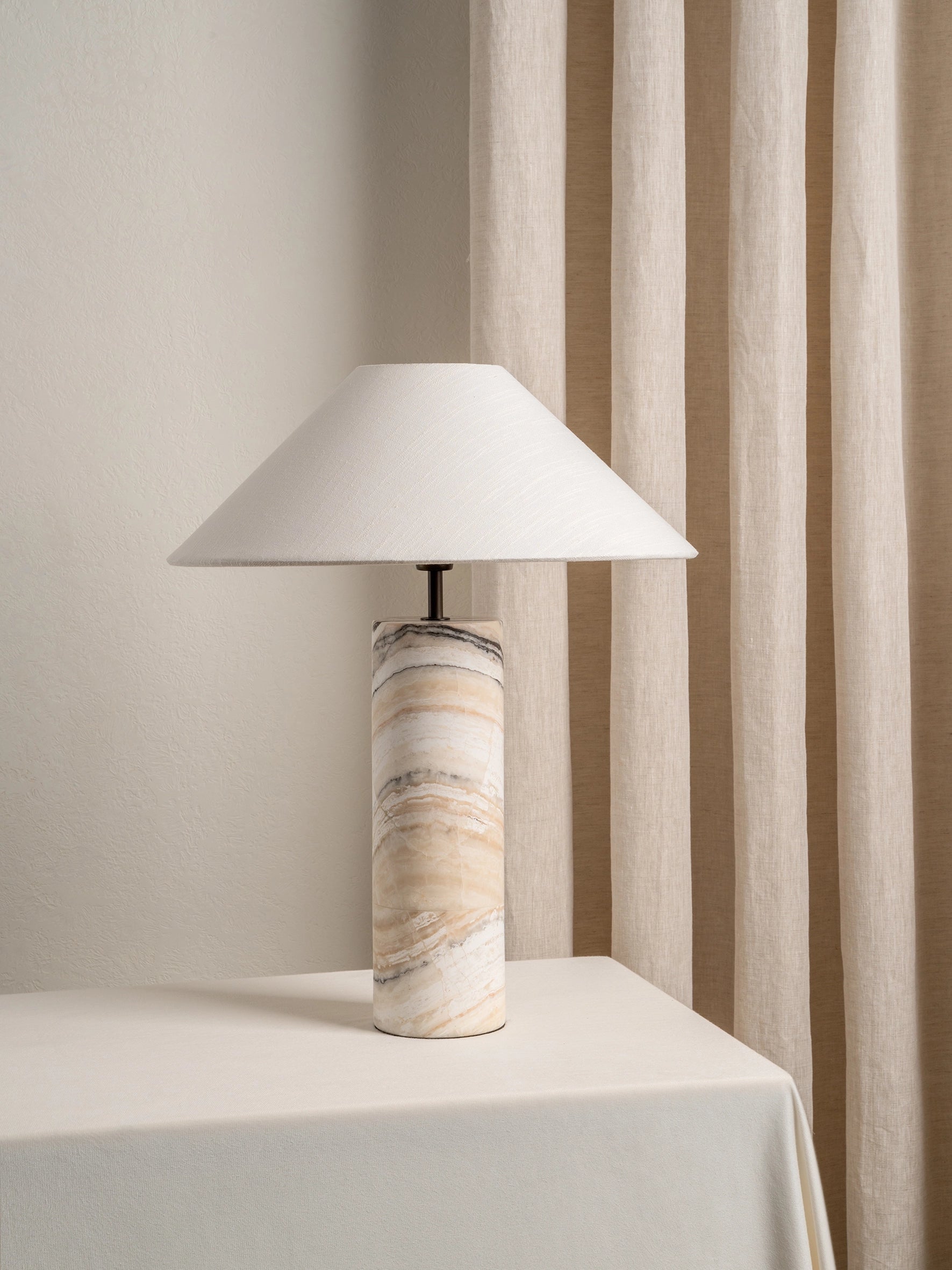 Barola White Onyx Cylinder Table Lamp - Elegant Home & Office Decor Lighting for Bedroom, Living Room, and Study