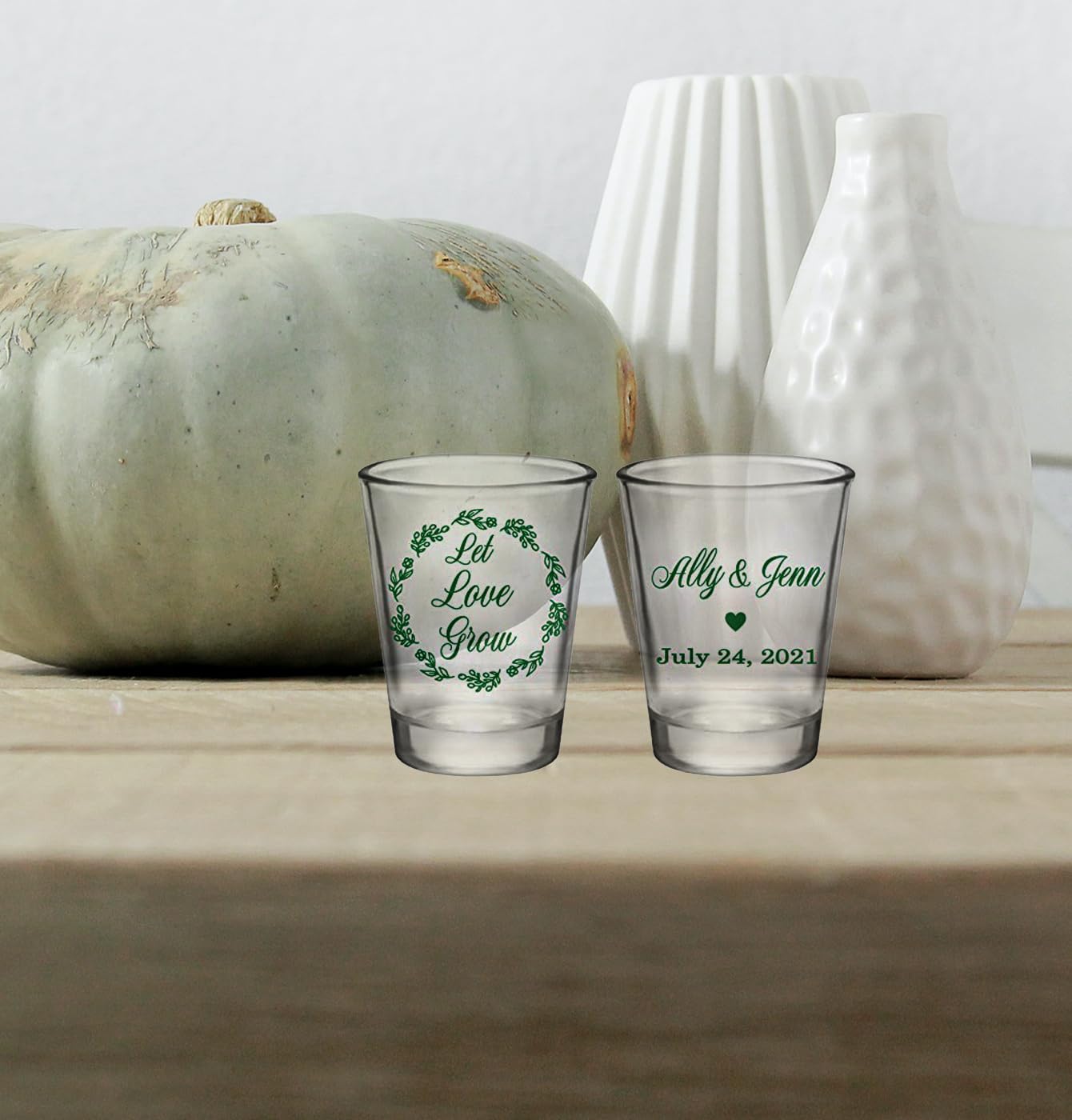 Personalized Wedding Favor Shot Glasses Bulk - Custom Engraved Love & Flower Design - Perfect for Bridal Showers, Bachelorette Parties & Anniversary Celebrations