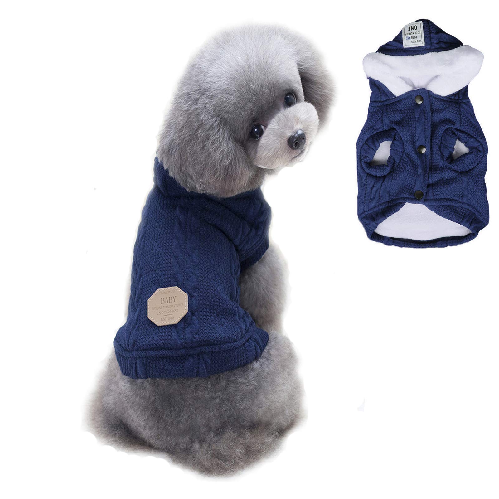Bwealth 2-Layer Fleece Lined Warm Dog Sweater - Classic Knitted Winter Coat for Small Dogs & Puppies - Cozy Pet Apparel for Boy & Girl Dogs (Small, Dark Blue) | Perfect for Cold Weather Walks & Indoor Comfort