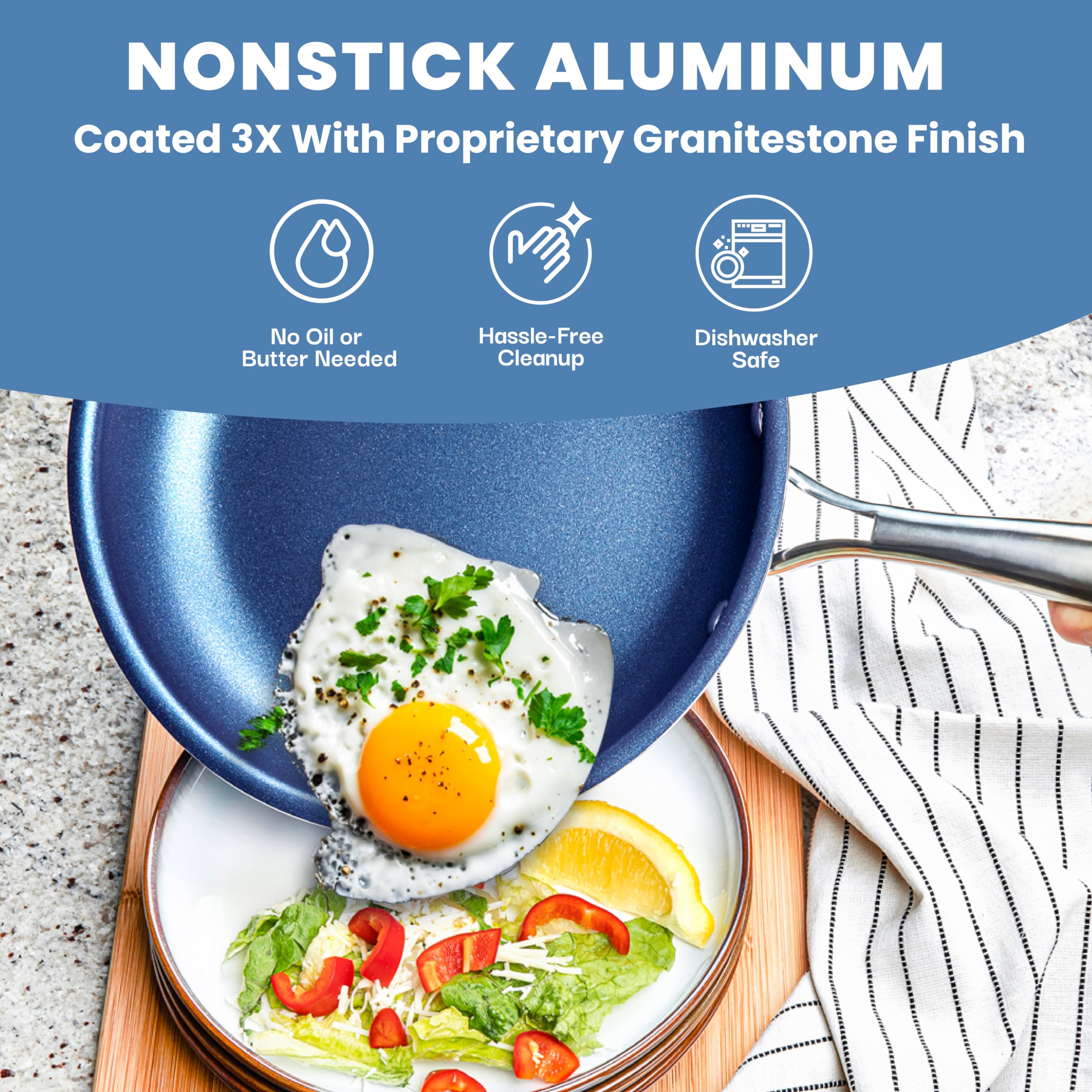 Granitestone 15-Piece Nonstick Cookware Set - Diamond Coated Pots and Pans, Dishwasher Safe, Blue - Perfect for Home Cooking, Baking & Entertaining