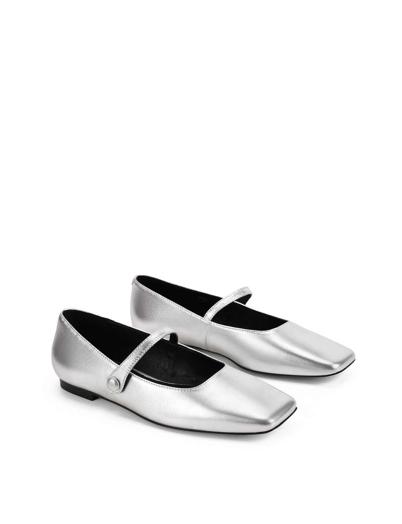 Xandria Women's Square Toe Ballet Flats - Silver Metallic Leather Shoes for Work, Office & Casual Wear