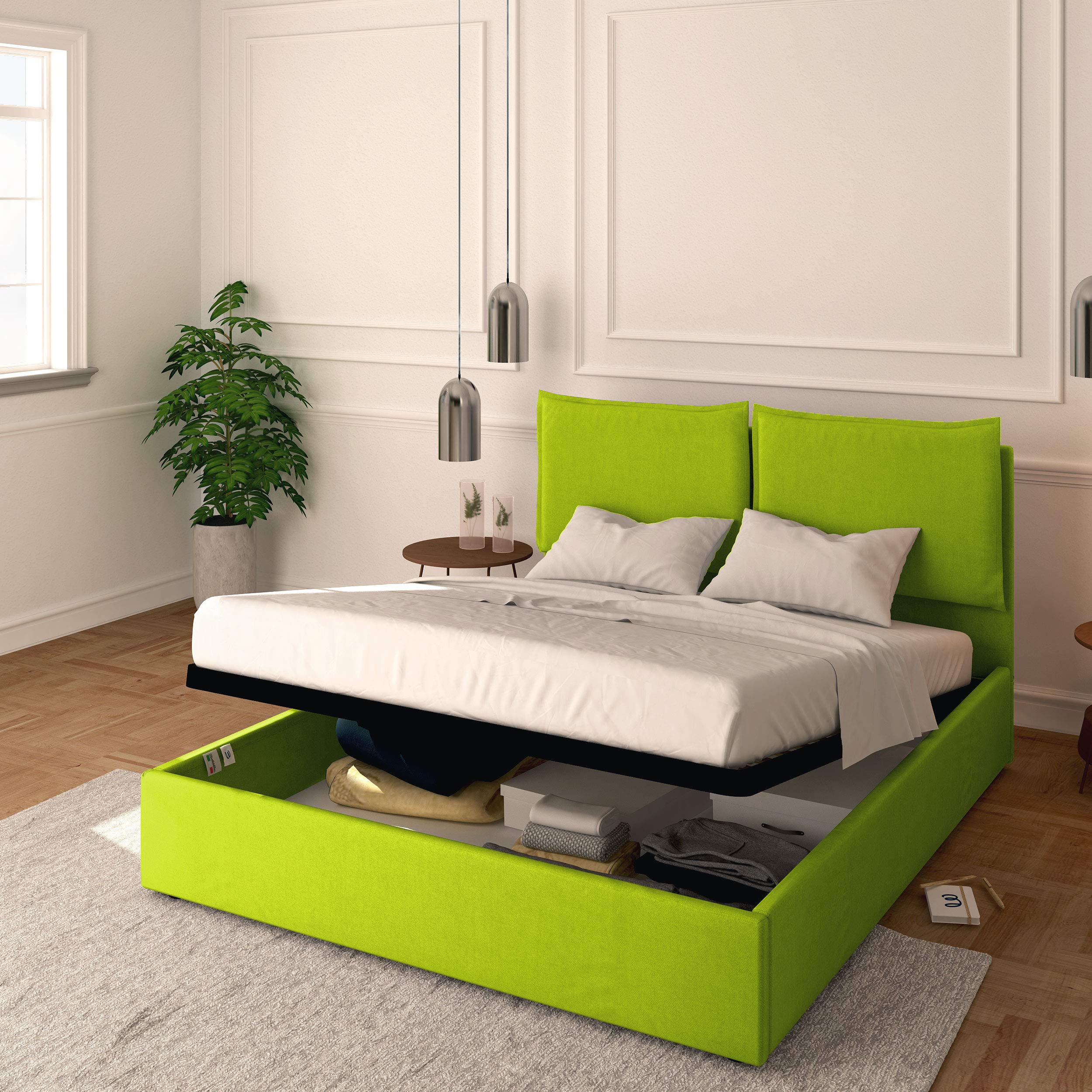 Baldiflex Licia Queen Size Bed Frame with Upholstered Headboard & Slatted Base - 160x190cm Synthetic Leather Platform Bed for Mattress Support, Modern Bedroom Furniture (Perfect for Master Bedrooms & Guest Rooms)
