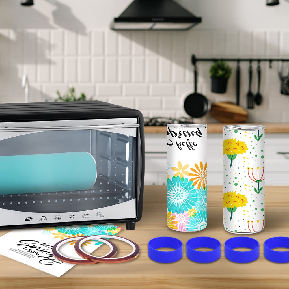 Heat Resistant Sublimation Tumblers Silicone Wraps Kit - 20 oz Skinny Straight Cup Wraps with Oven Safe Gloves & Transfer Tapes - DIY Custom Tumbler Design for Gifts, Promotions & Home Use