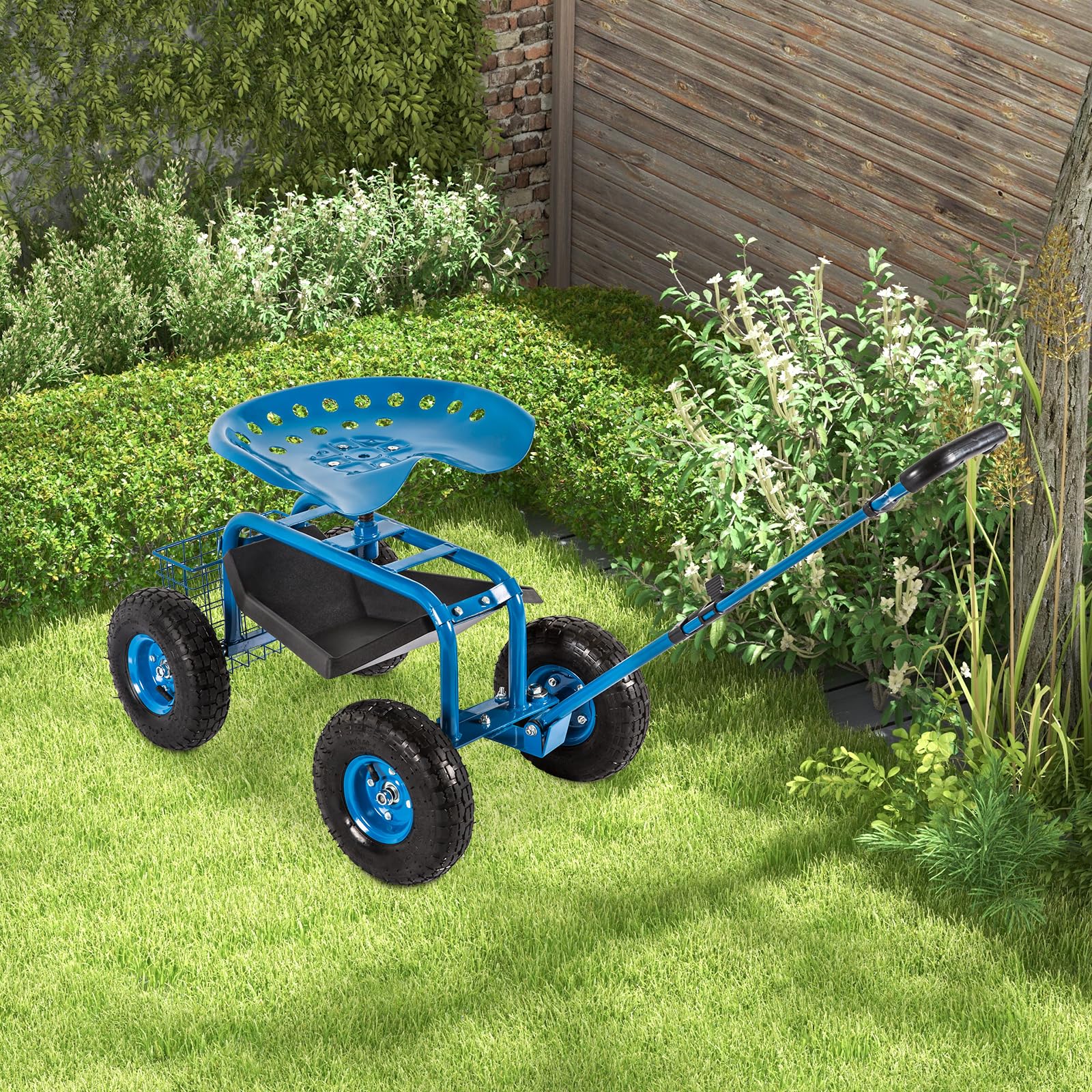 Heavy Duty Garden Cart with Extendable Handle - Rolling Scooter for Gardening, Planting & Yard Work - Perfect for Soil Transport, Mulch Hauling & Outdoor Projects