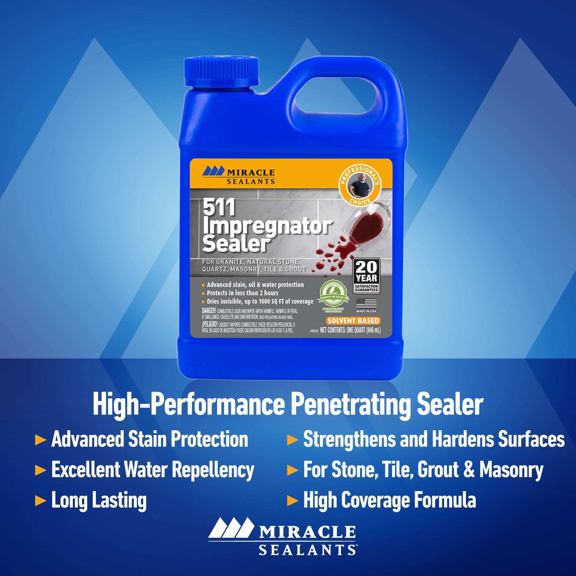 Miracle Sealants 511 Impregnator Penetrating Sealer - 1 Gallon (4 Pack) | Waterproof Stone & Tile Sealer for Natural Stone, Concrete, Grout | Perfect for Countertops, Showers, Floors & Outdoor Pavers