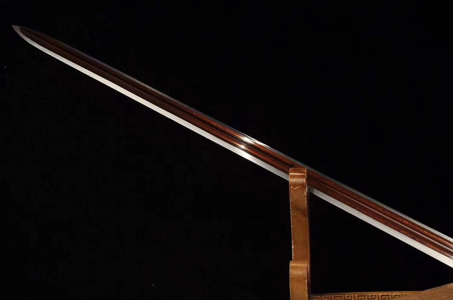 Handmade Chinese Han Jian Sword - Battle Ready Forged Damascus Steel Blade with Brass & Rosewood Scabbard | Martial Arts Training, Historical Reenactment, Home Decor & Collection Display
