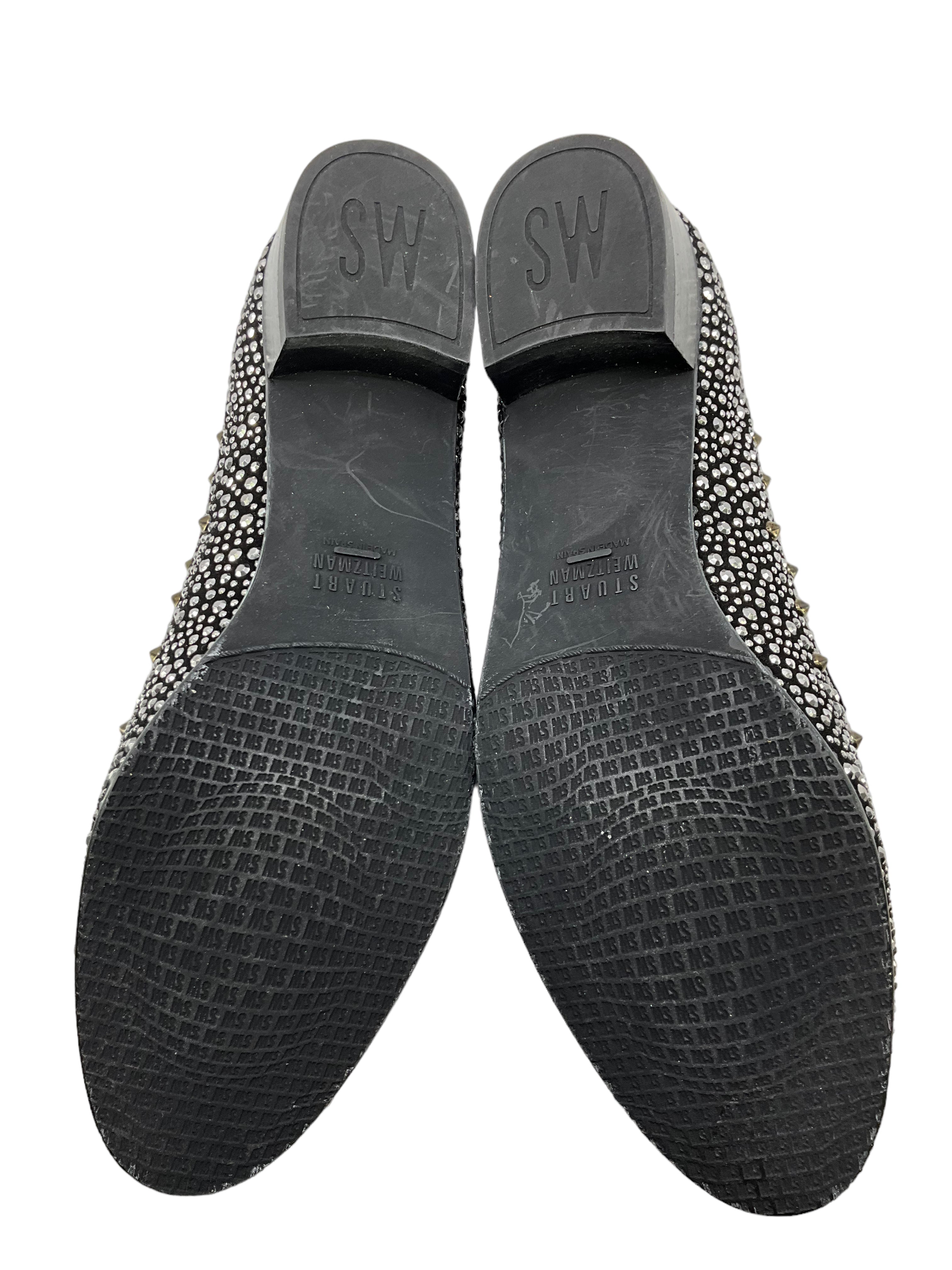 Stuart Weitzman Embellished Smoking Slippers for Women - Size 7.5 | Elegant Flat Shoes with Rhinestone Details | Perfect for Parties, Weddings & Evening Events