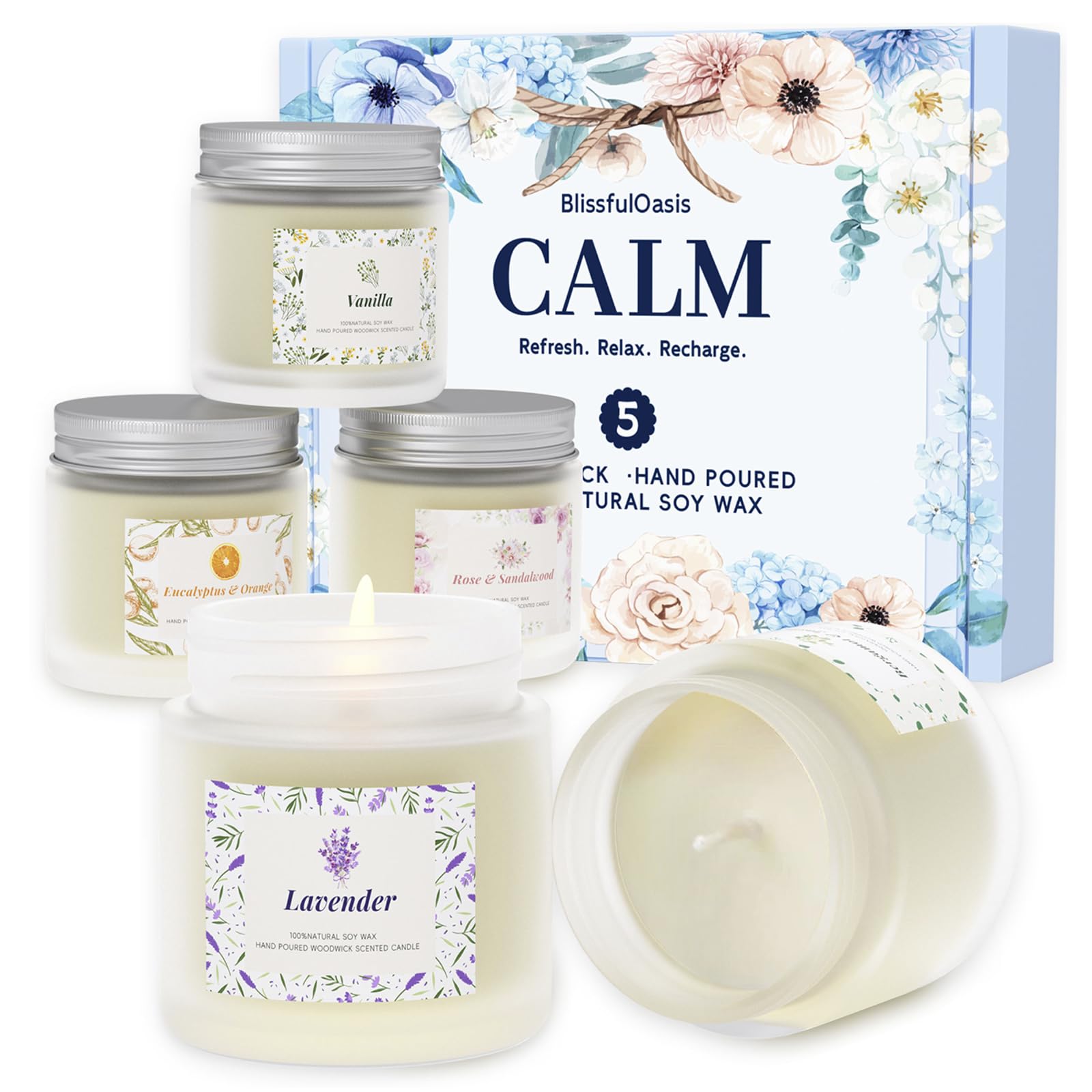5 Pack Long-Lasting Scented Candles for Home - Natural & Safe Ingredients, Aromatherapy Candles for Women, Perfect for Birthday, Christmas & Holiday Gifts - Create Cozy Ambiance for Relaxation, Meditation & Romantic Dinners