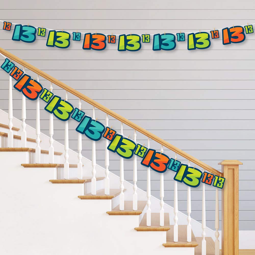 Big Dot of Happiness 13th Birthday Party Decorations - DIY Teen Boy Birthday Banner with 44-Piece Clothespin Garland - Perfect for Teenager Birthday Parties & Room Decor