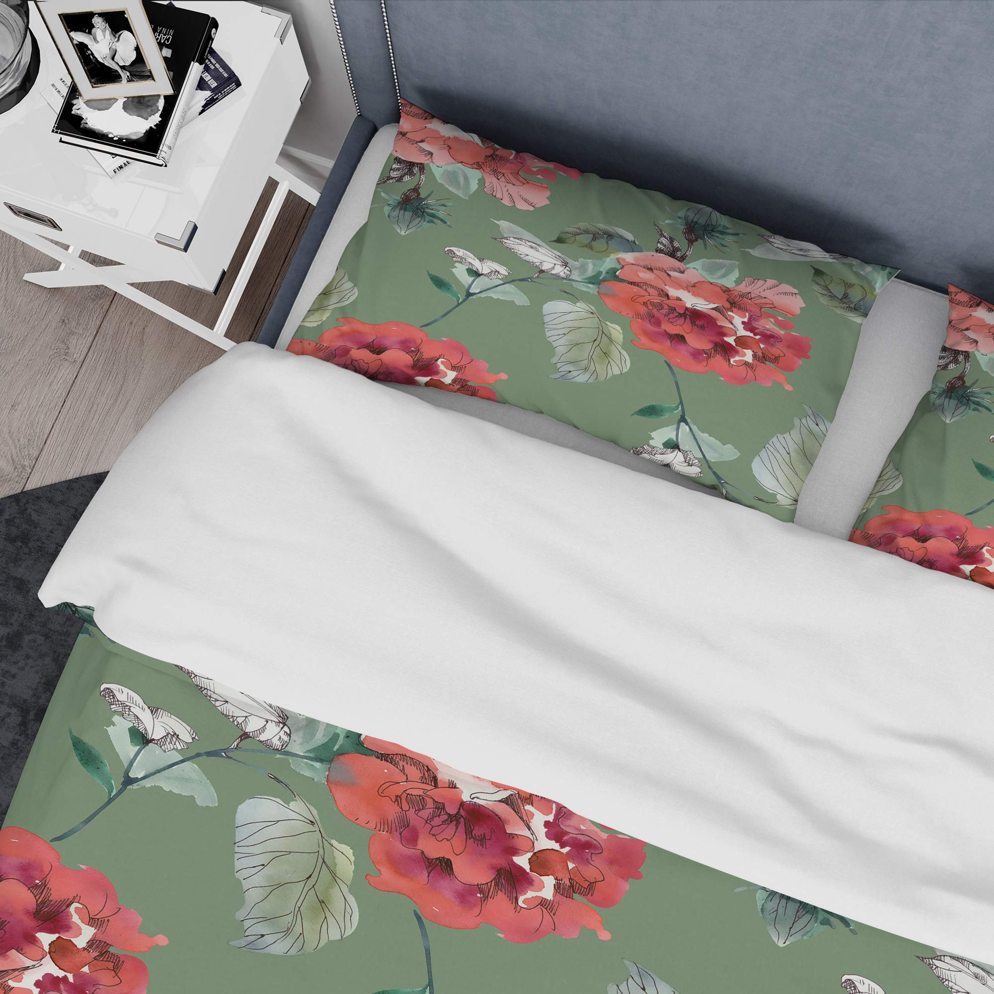 Nautical Floral Duvet Cover Set King - Coastal Bedding for All Seasons