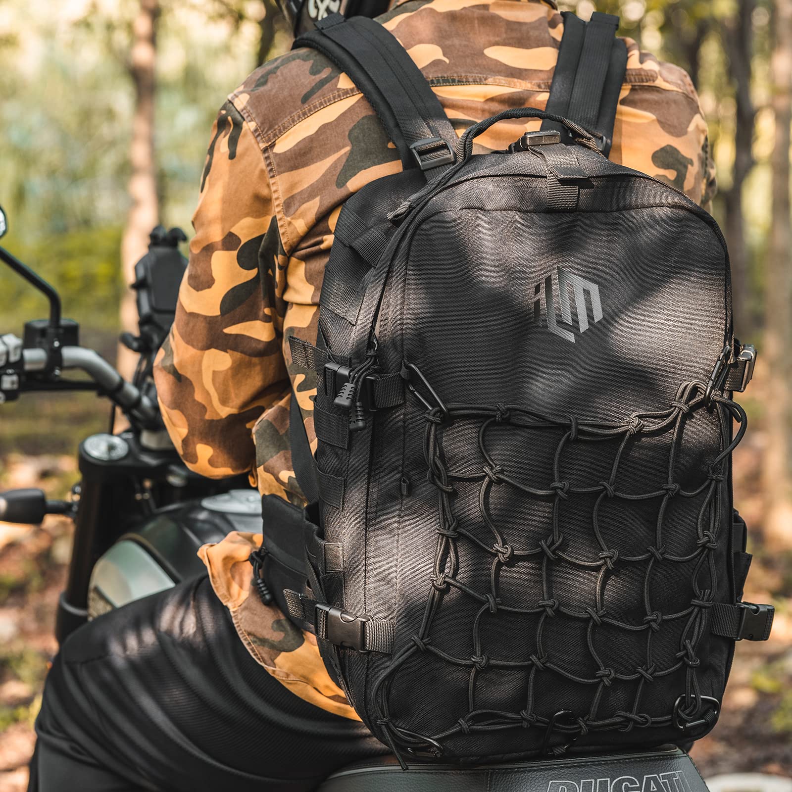 **ILM 30L Motorcycle Helmet Backpack - Waterproof Tactical Riding Backpack for Men & Women - Large Capacity Helmet Holder for Hiking, Commuting & Travel (Black, Model BP01)**