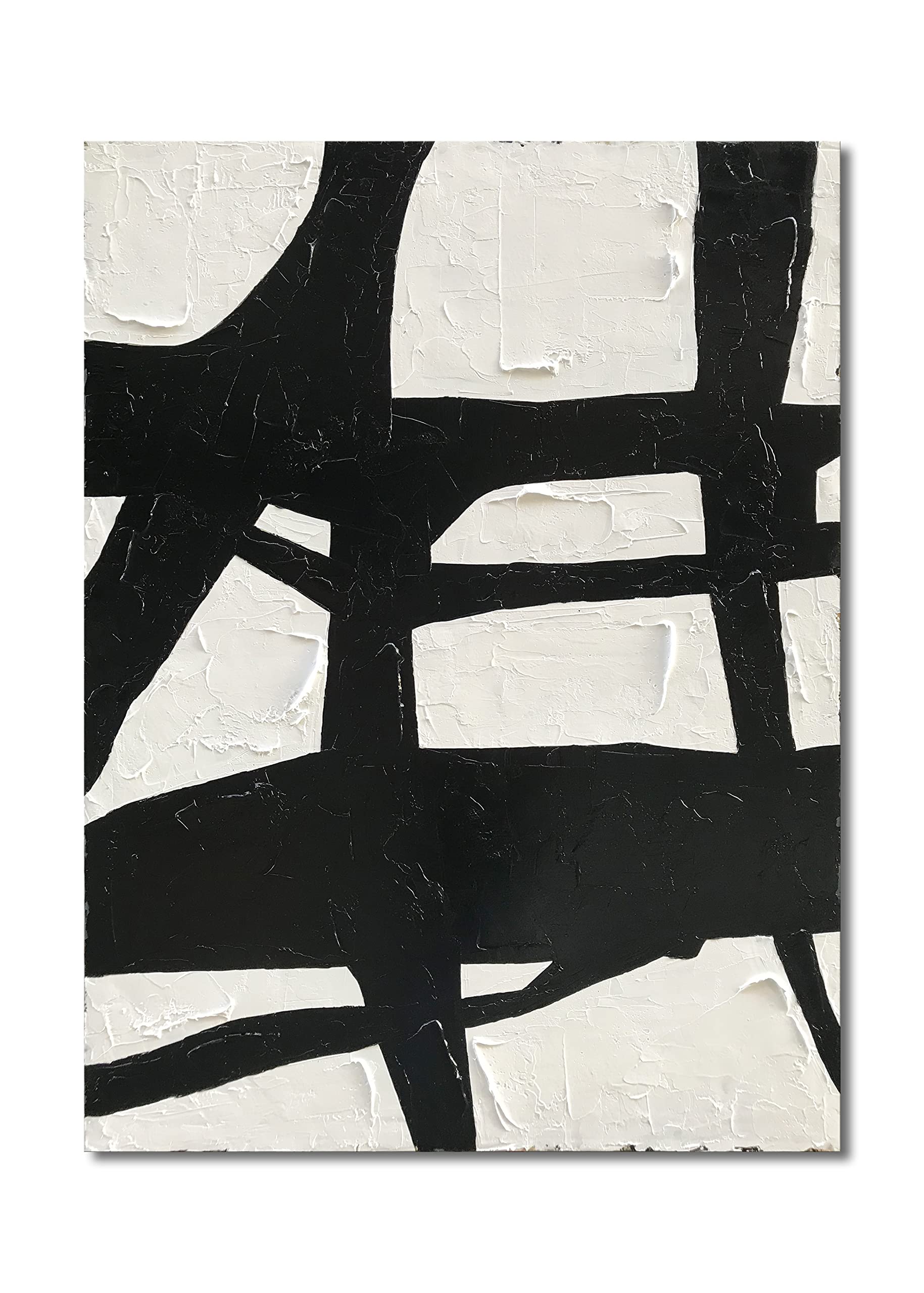 Hand Painted Large Black and White Abstract Wall Art - Contemporary Minimalist Oil Painting for Modern Home & Office Decor (48x36 Inch) - Perfect for Living Room, Bedroom or Workspace Wall Decoration