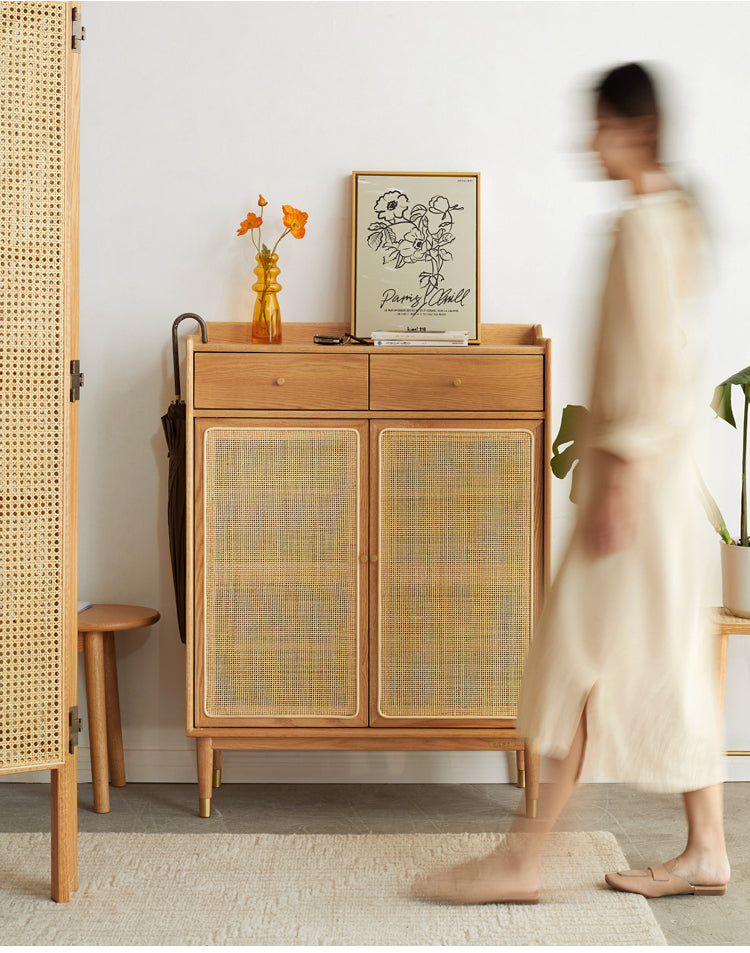 Modern Oak Solid Wood Shoe Storage Cabinet - Nordic Style Entryway Organizer for Shoes, Boots & Accessories | Perfect for Hallway, Living Room & Bedroom Closet