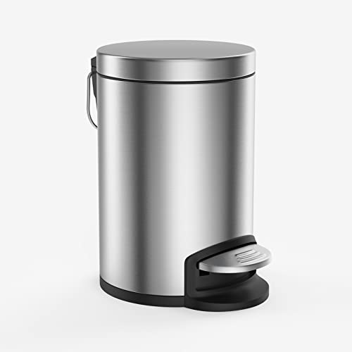 H+LUX Small Stainless Steel Trash Can with Lid - 0.8Gal/3L Foot Pedal Garbage Bin for Bathroom, Bedroom, Office - Anti-Fingerprint Brushed Metal Waste Basket Perfect for Small Spaces & Modern Home Decor
