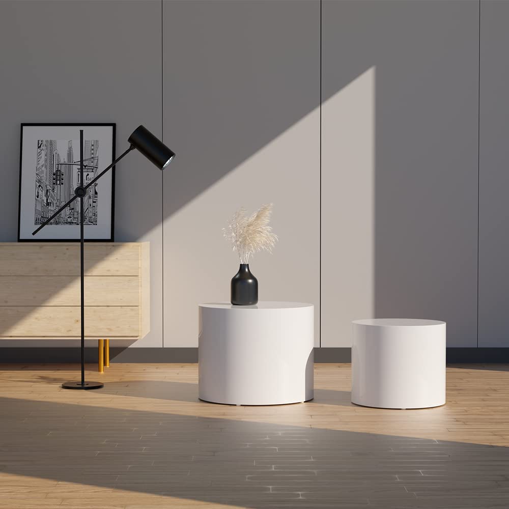 WilliamsSpace 2-Piece Nesting Coffee Table Set - Round Wooden Modern Side Tables in Matte White for Small Spaces, Living Room, Bedroom | Accent & End Tables for Cozy Home Decor