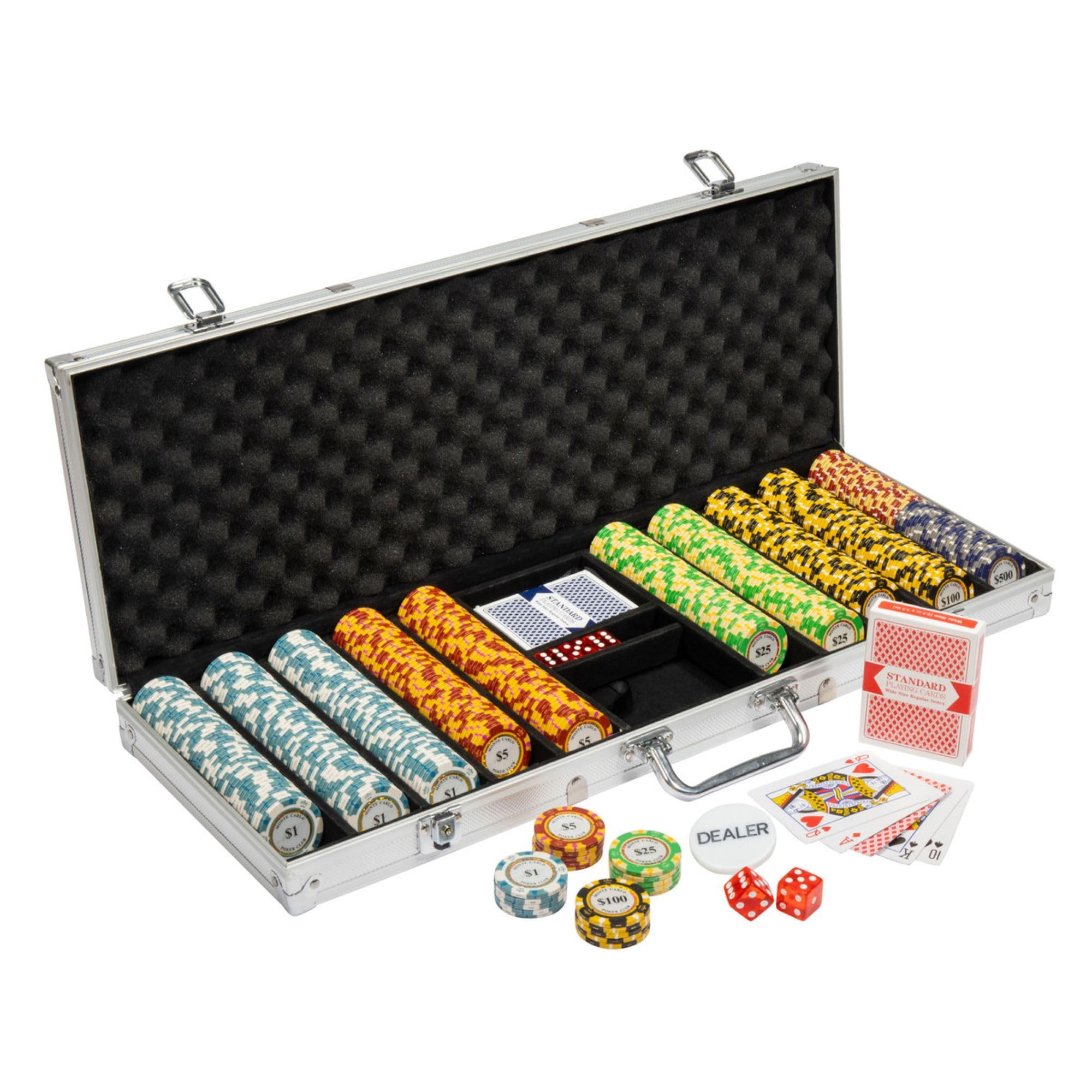 Brybelly 14 Gram 500 Count Poker Chips Set - Monte Carlo Style 14G Clay Composite Casino Chips with Aluminum Case, Playing Cards & Dealer Button - Perfect for Texas Hold'em, Blackjack, Home Poker Nights & Casino Party Games