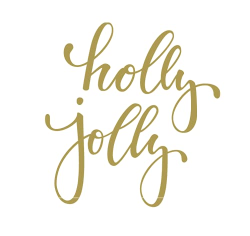 Christmas Iron On Decal - Holly Jolly Vinyl Transfer for Fabric & DIY Crafts | Holiday Iron On Patch in Gold | Perfect for T-Shirts, Bags & Christmas Decorations