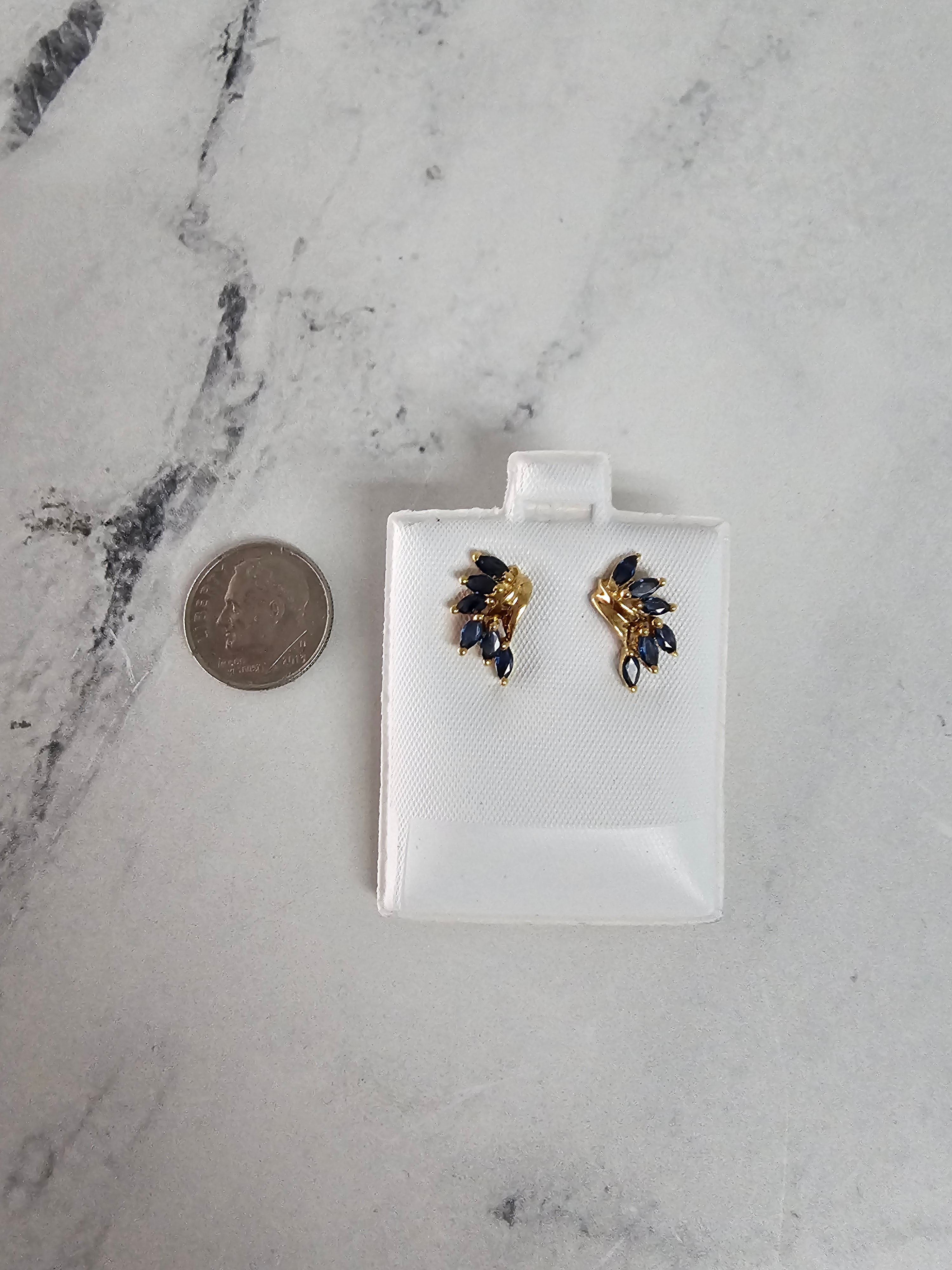 14K Yellow Gold Sapphire Marquise Cluster Earrings – Elegant Dangle Earrings for Women, Perfect for Weddings, Parties & Special Occasions