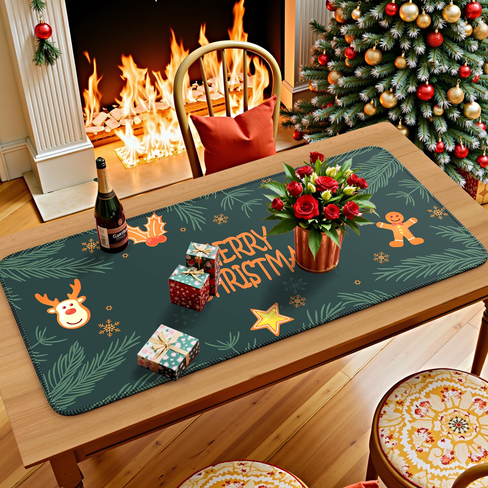 iCasso Large Green Christmas Mouse Pad & Desk Mat - Non-Slip Computer Keyboard Pad with Stitched Edges for Office, Gaming & Home Workspace - Perfect for PC, Laptop & Mac Users (Green)