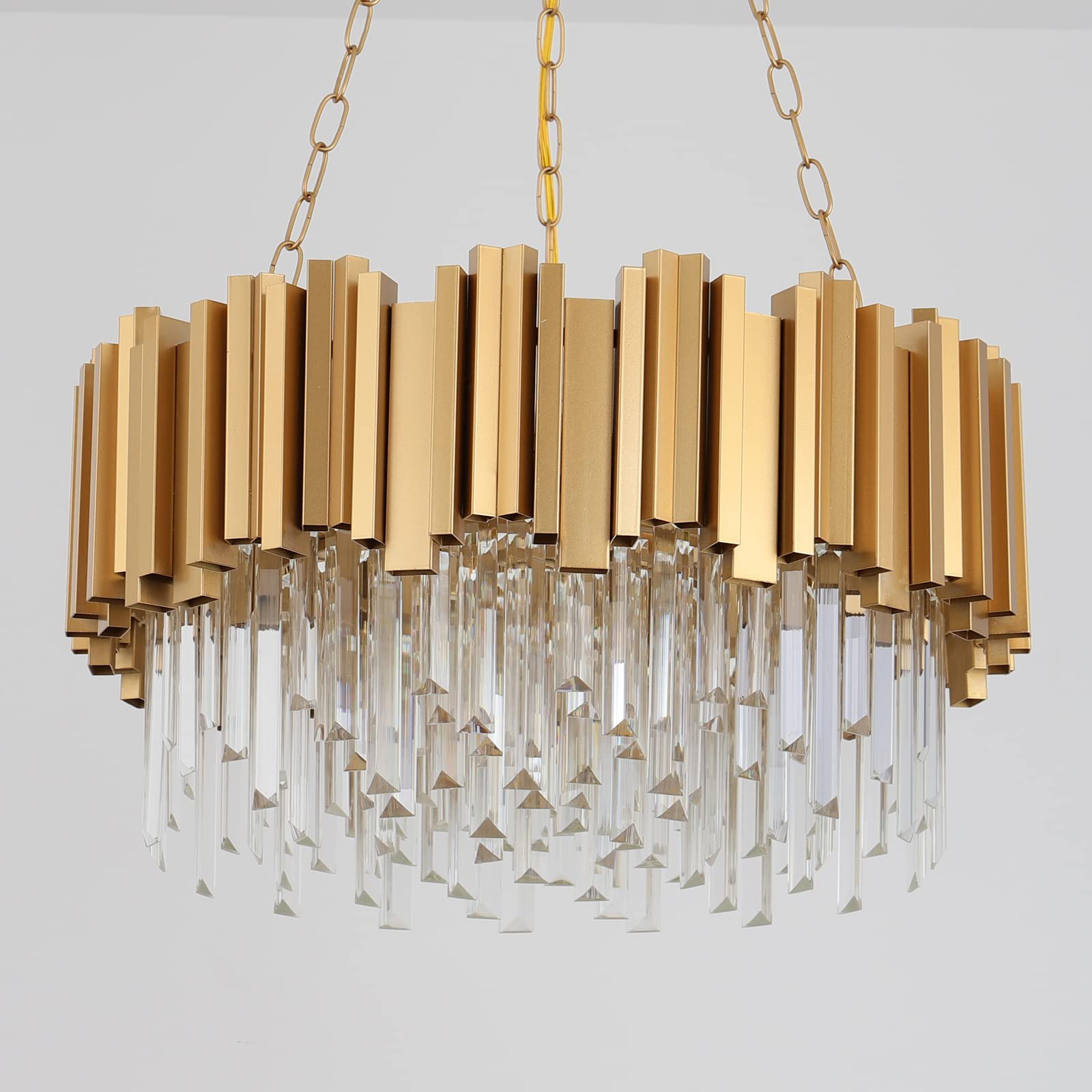 Modern Crystal Chandelier with Light Gold Finish - 9-Light Round Pendant Ceiling Fixture (22in Diameter) for Dining Room, Living Room & Bedroom | Elegant Lighting for Weddings, Restaurants and Home Decor