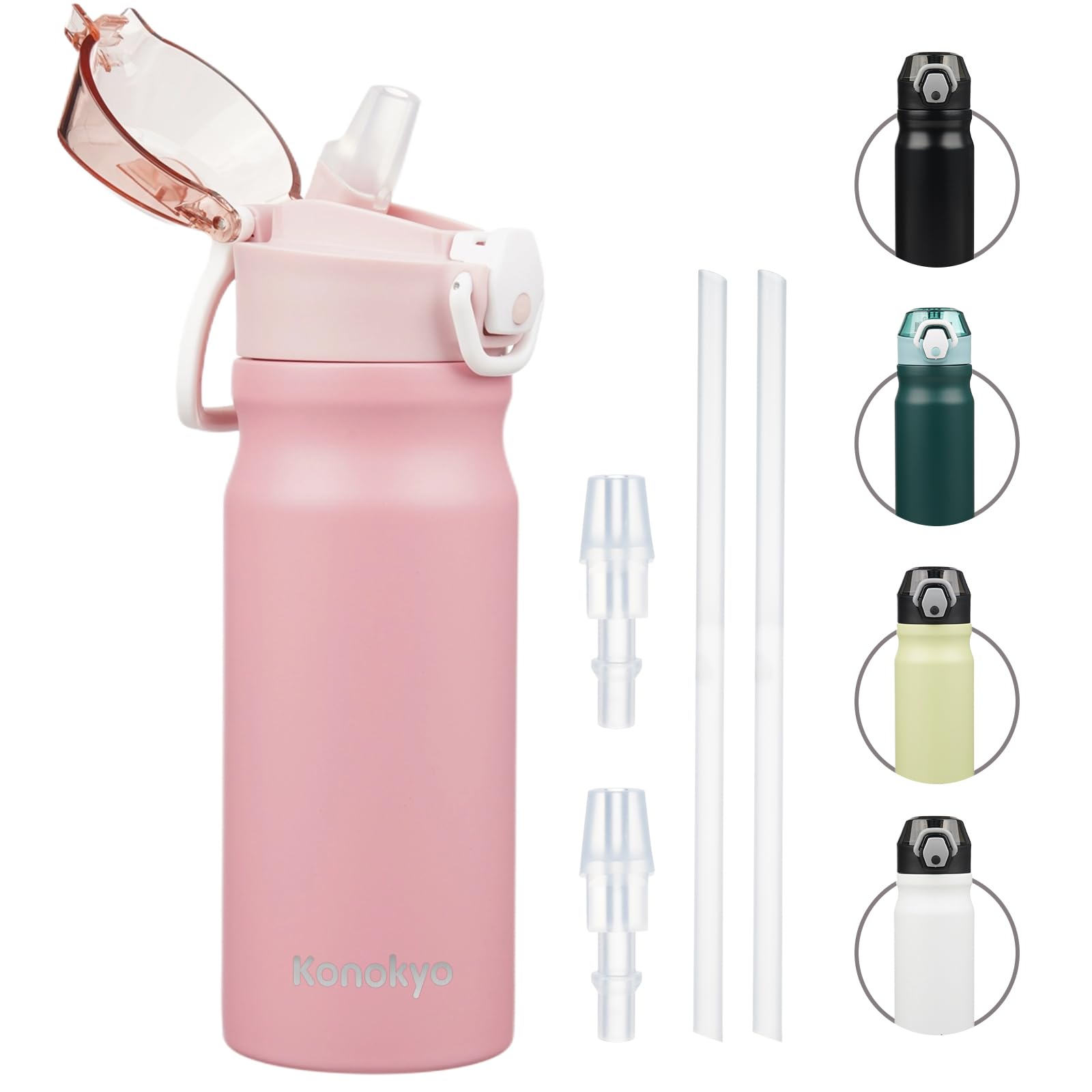 18 oz Insulated Stainless Steel Water Bottle with Straw & Carry Loop - Double Wall Vacuum Flask, Leak-Proof Lid (Pink) - Perfect for Gym, Hiking, Travel & Outdoor Activities