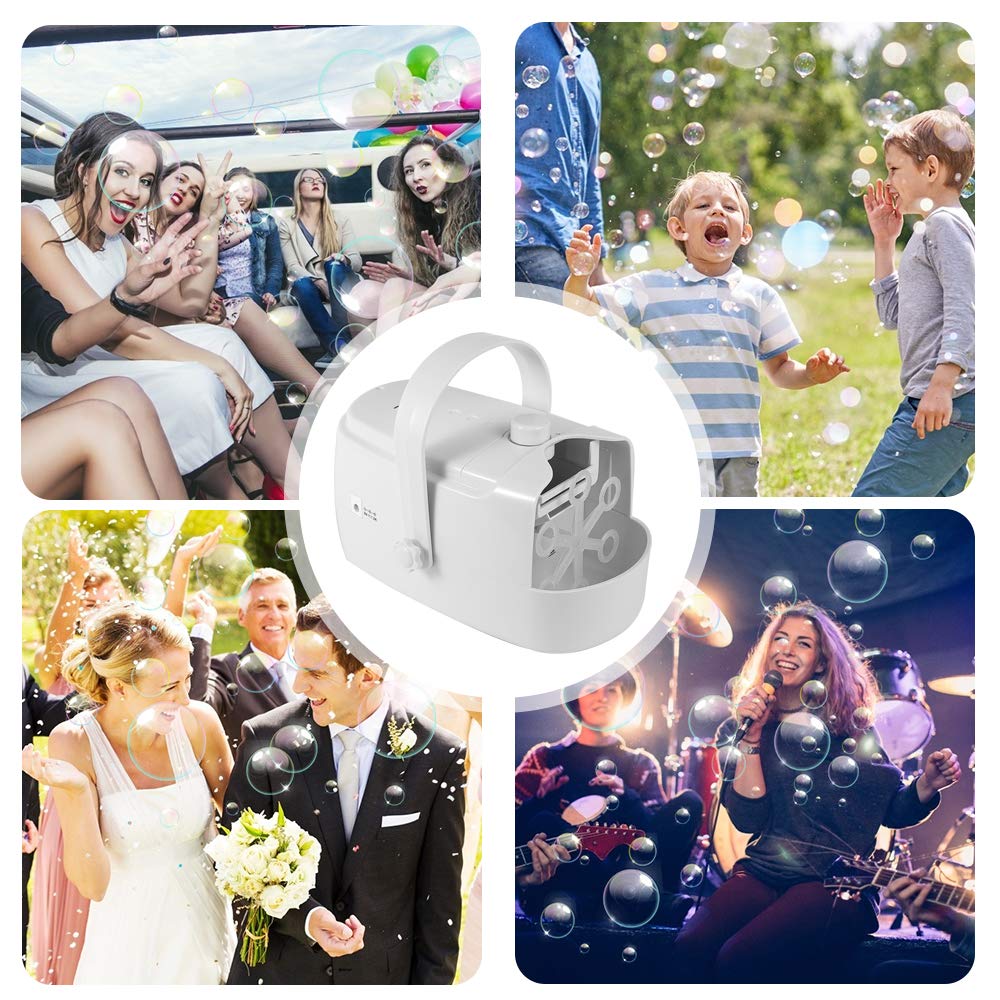 Automatic Bubble Blower Machine - Portable Bubble Maker for Kids & Parties, Indoor/Outdoor Use with 2 Speed Modes, Plug-in or Battery Powered (White) - Perfect for Birthday Parties, Backyard Fun & Family Gatherings