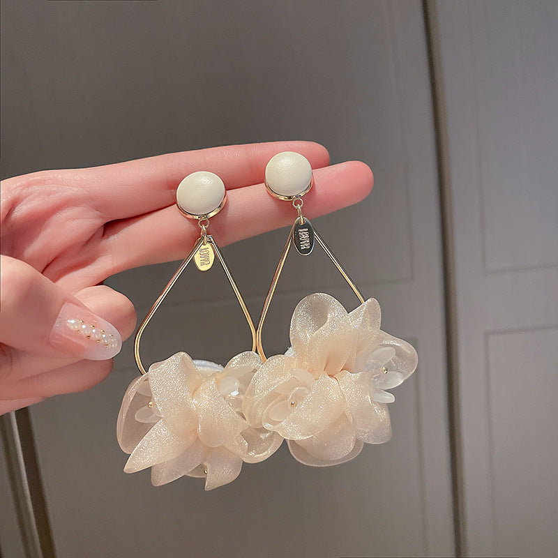 Large Flower Petal Chiffon Drop Earrings for Women | Elegant Bohemian Dangle Earrings HE5085 | Perfect for Weddings, Parties & Special Occasions