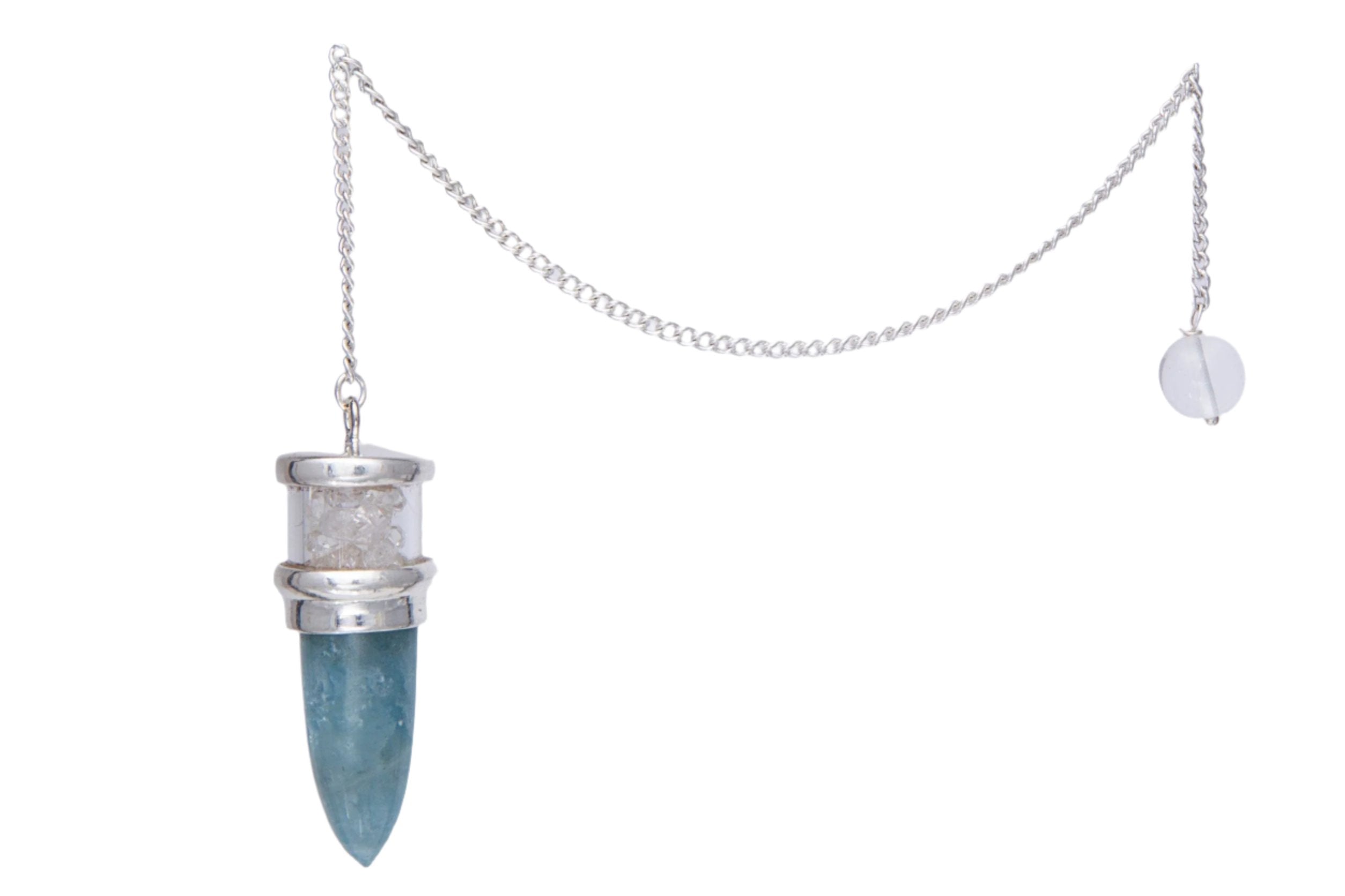 Aquamarine and Herkimer Diamond Sterling Silver Pendulum - Dowsing Divination Tool for Healing, Meditation & Spiritual Guidance