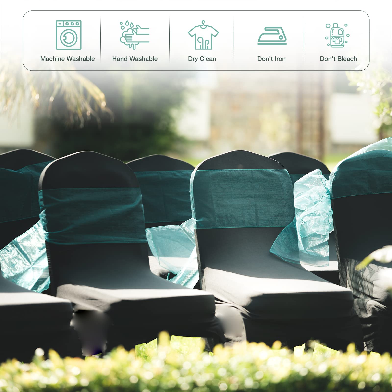 Washable Stretch Chair Covers for Dining Room - Polyester Spandex Slipcovers for Wedding, Party & Banquet (100-Pack, Flat Black) | Durable & Removable Seat Covers for Home, Restaurant & Event Decor