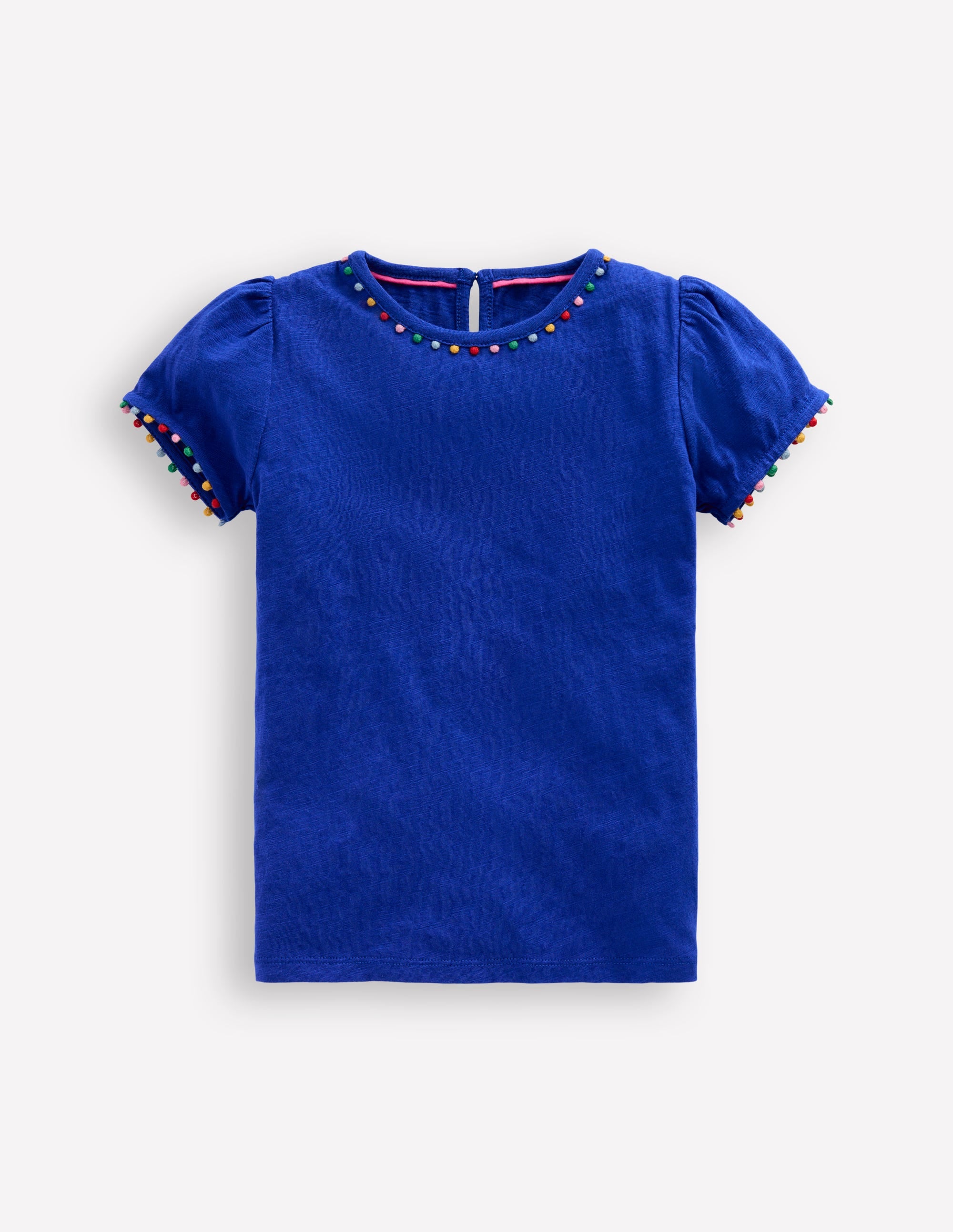 Trendy Ali Puff Sleeve Pom T-Shirt in Bright Blue | Women's Fashion Top for Casual Wear & Street Style