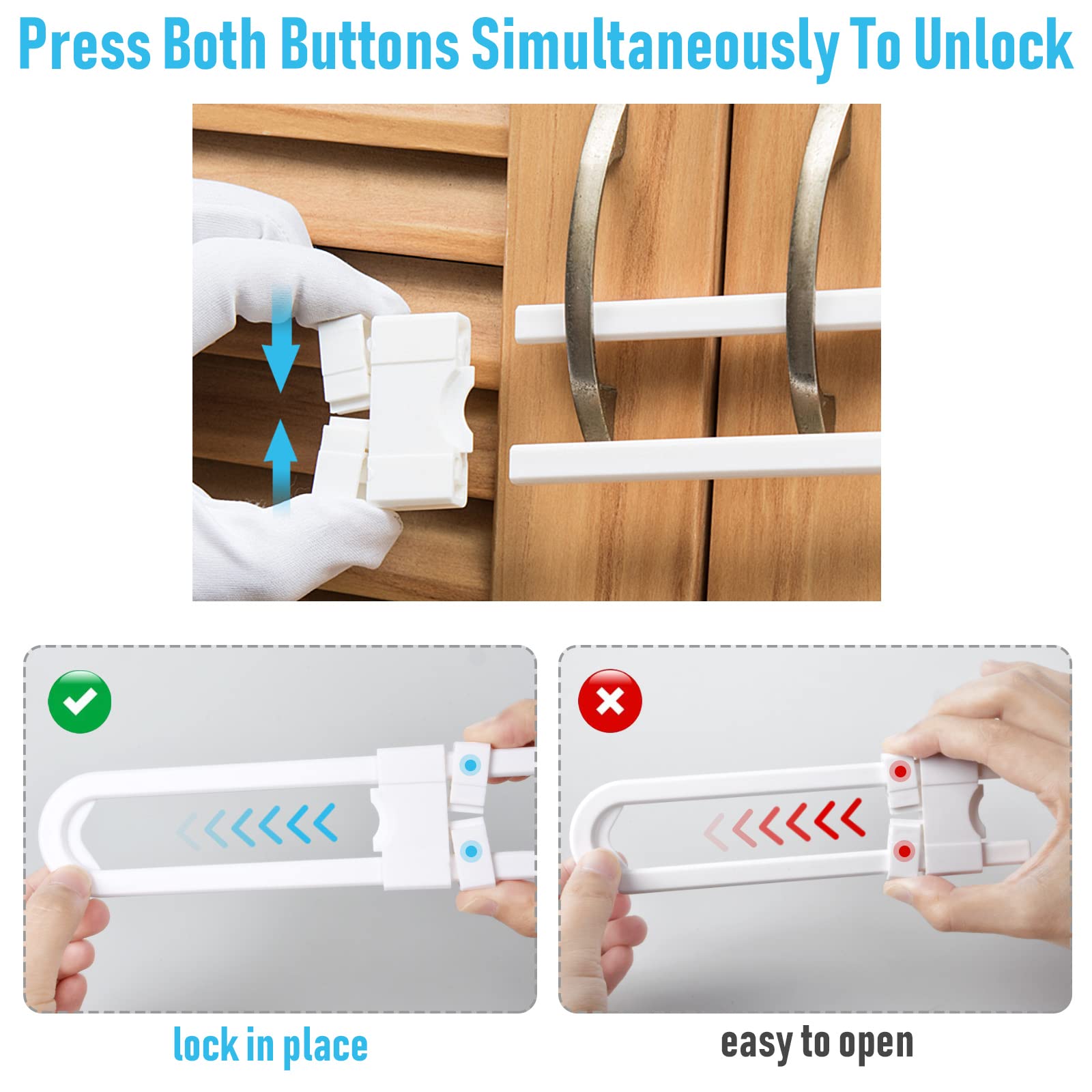 6 Pack Sliding Cabinet Locks - Child Safety U Shape Latches for Kitchen, Bathroom & Cupboard Doors | Baby Proofing Cabinet Handles & Knobs | Secure Storage for Homes with Toddlers