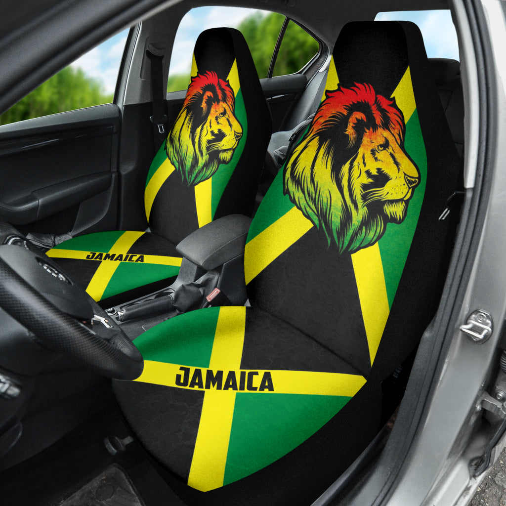 Premium African Print Lion & Jamaica Flag Color Car Seat Covers 211701 - Stylish Protection for SUVs, Trucks & Sedans