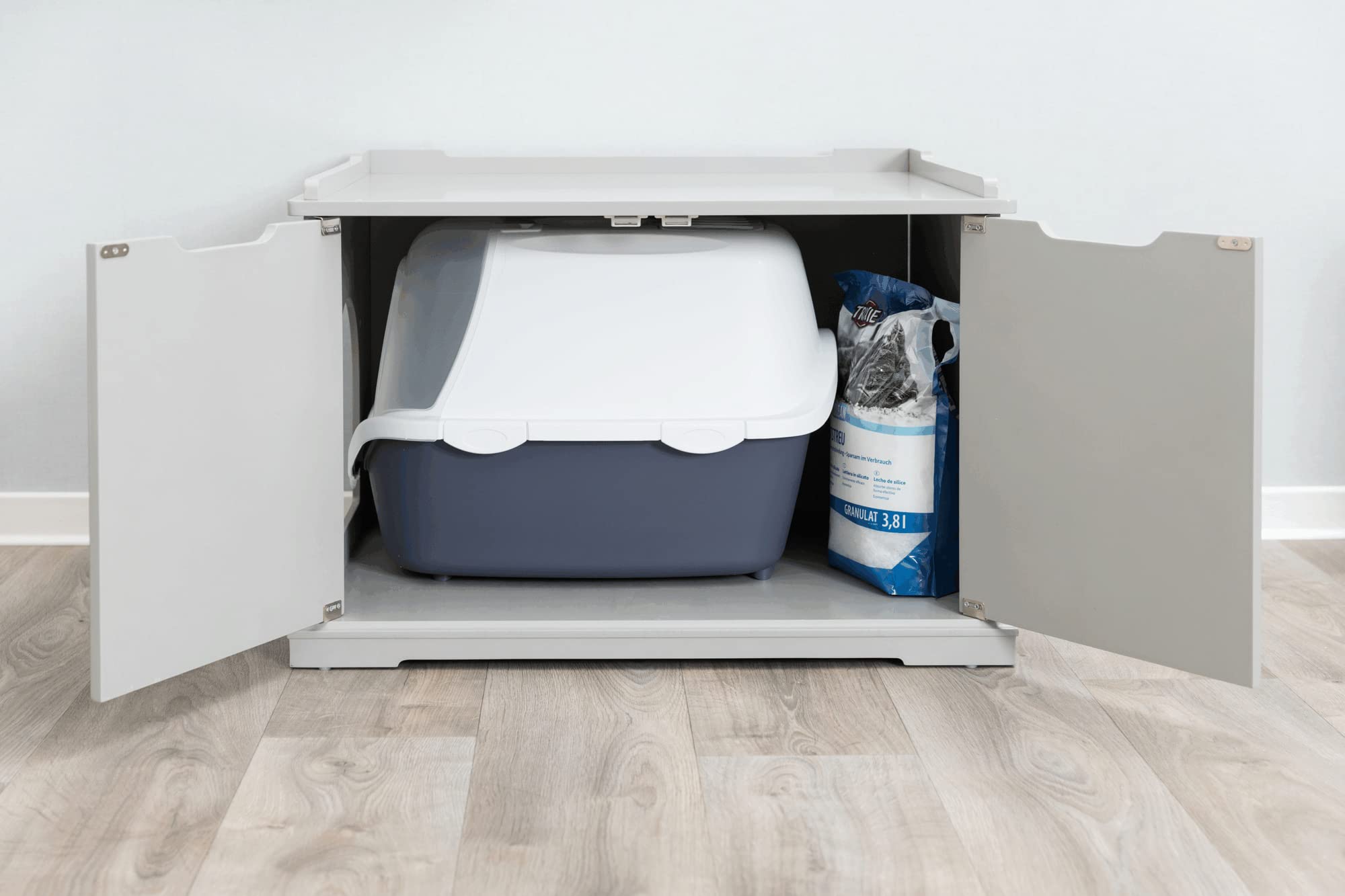 TRIXIE XL Gray Cat Litter Box Enclosure - Hidden Litter Box Furniture with Dual Entry Doors, Large Ventilation Slots & Removable Divider for Easy Cleaning - Perfect for Living Rooms, Bedrooms & Home Decor