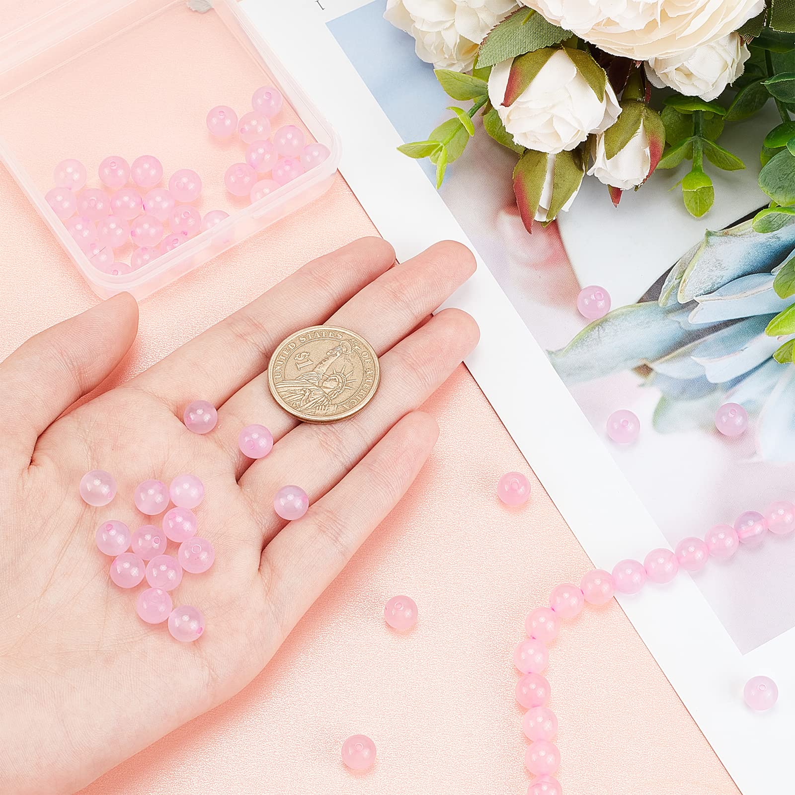 SUPERFINDINGS 2 Strands 96Pcs 8mm Natural Pink Chalcedony Beads - Grade A Round Gemstone Loose Beads for Jewelry Making & DIY Crafts (1.2mm Hole) - Healing Crystal Energy Stones for Bracelets, Necklaces & Spiritual Decor