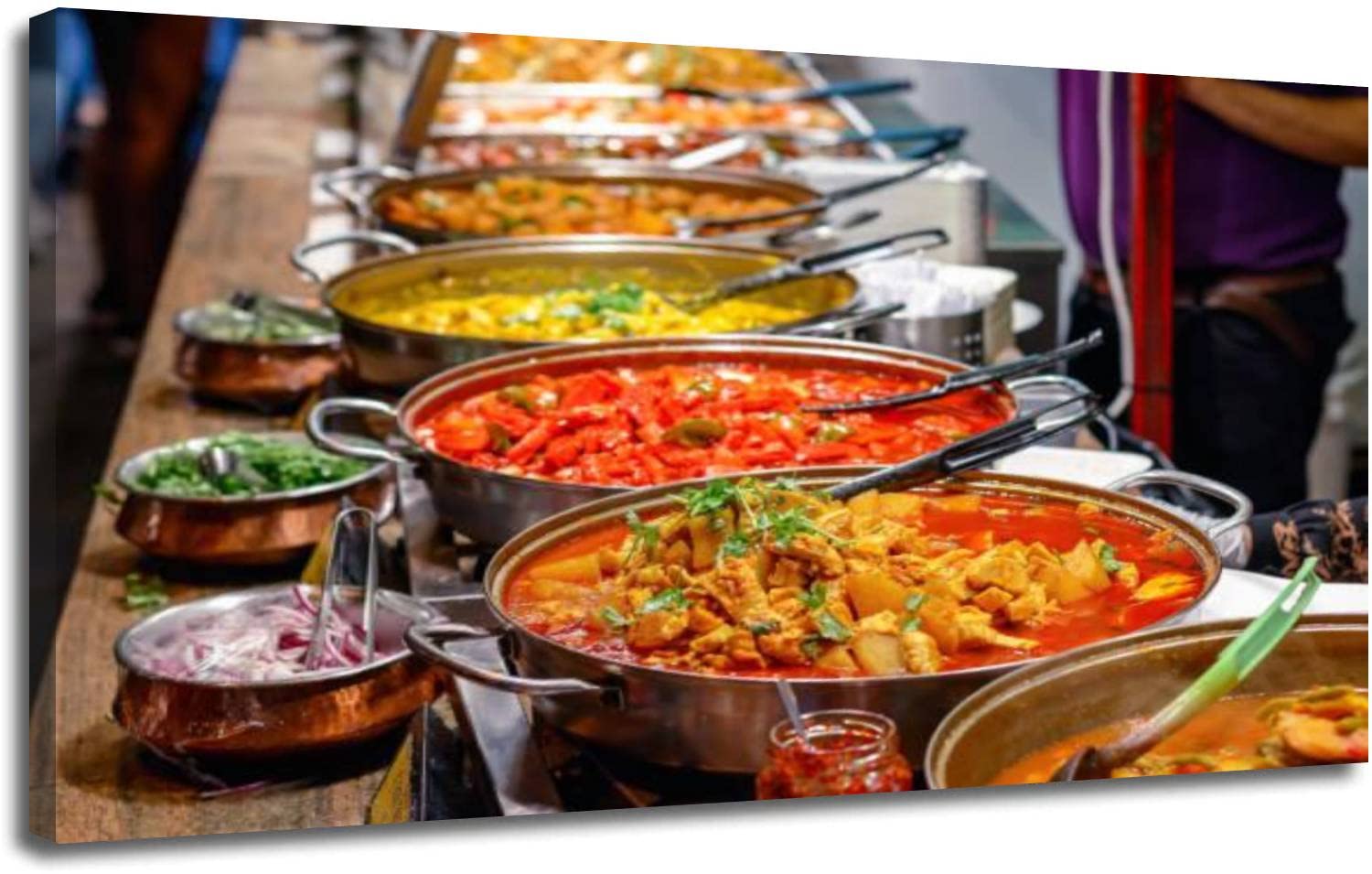 London Camden Market Cooked Curries Canvas Wall Art - Framed Painting Poster for Living Room, Bedroom, Bathroom Decor - Large Size Home Wall Decorations | Perfect for Kitchen, Dining Area & Office Spaces