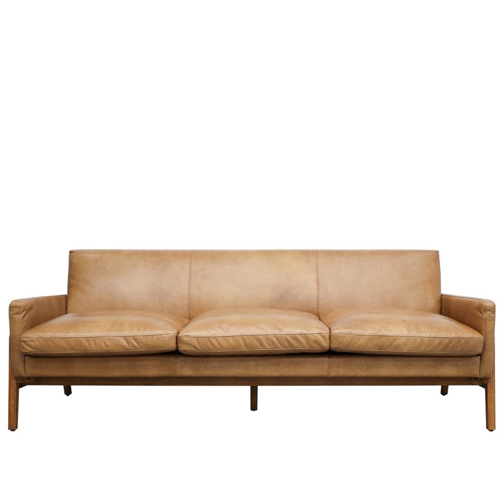 Sawyer Tan Leather 3-Seater Sofa - Premium Genuine Leather Couch for Living Room | Modern Sectional Sofa for Home, Office & Lounge (Pre-Order)