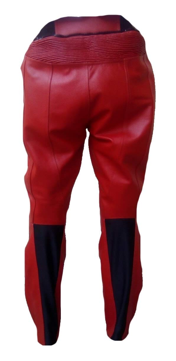 LEATHERAY Men's Genuine Leather Motorcycle Pants - Red & Black Biker Pants for Harley Davidson & Cruiser Riders - Perfect for Road Trips & Motorcycle Events