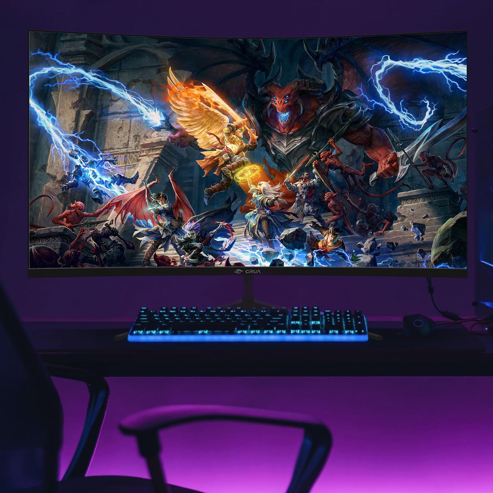 CRUA 32 Inch Curved Gaming Monitor - FHD 1920x1080P, 144Hz/180Hz, 1800R VA Panel, 120% sRGB, AMD FreeSync, HDMI & DP Ports, VESA Mountable - Black | Perfect for Esports, PC Gaming & Home Office Setup