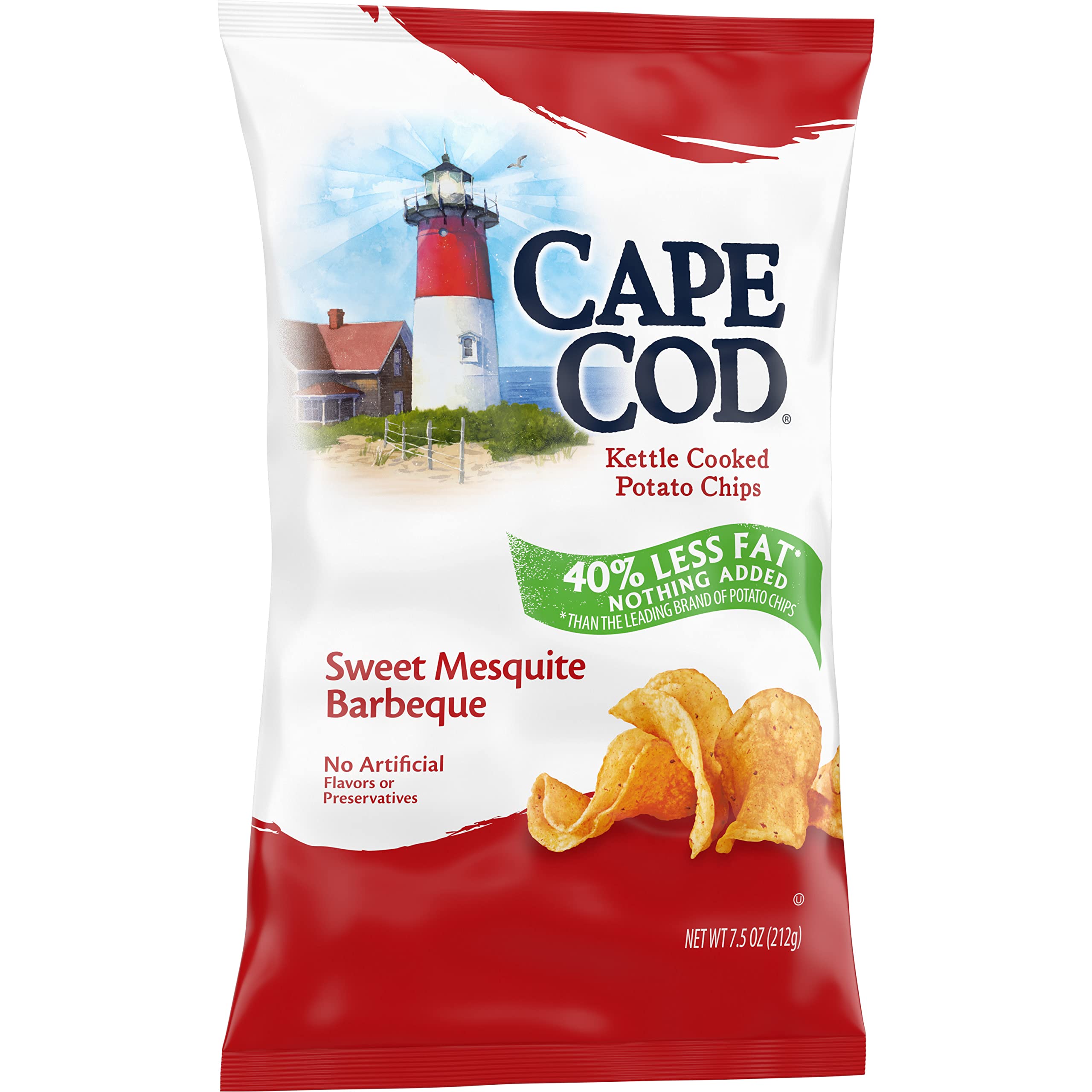 **Cape Cod Sweet Mesquite BBQ Kettle Cooked Potato Chips - Low Fat, Gluten Free Snacks - 7.5 Oz (12 Pack) - Perfect for Parties, Picnics & Game Day Snacking**