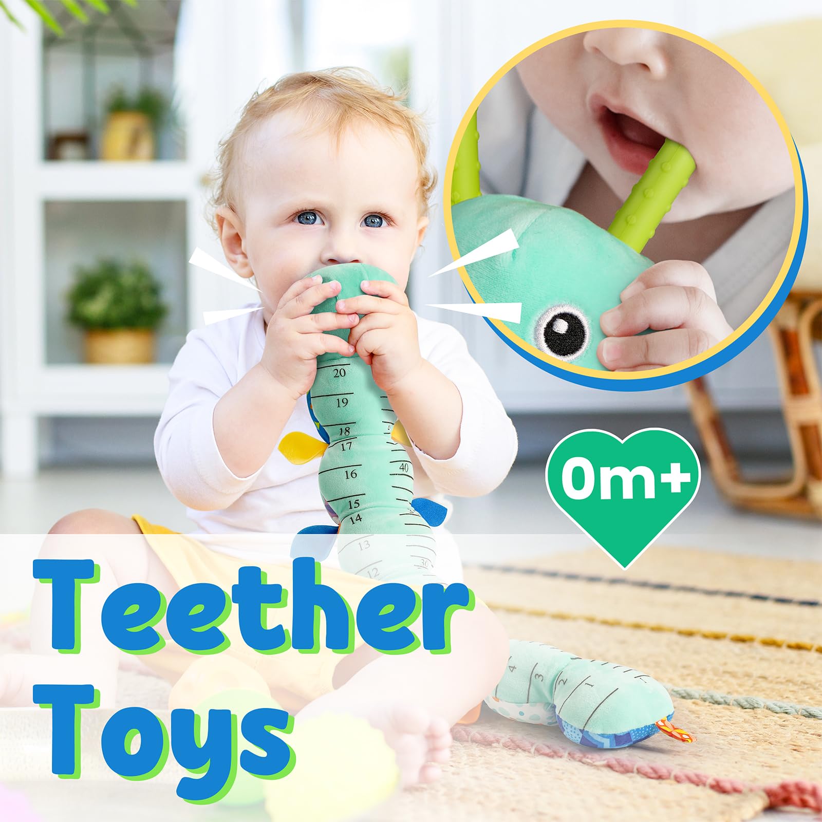 LIGHTDESIRE Musical Caterpillar Baby Toy - Soft Stuffed Animal with Ruler Design & Bell Ring, Teething Toy for Infants 0-12 Months (Blue) | Perfect for Tummy Time, Sensory Play & Early Learning Development