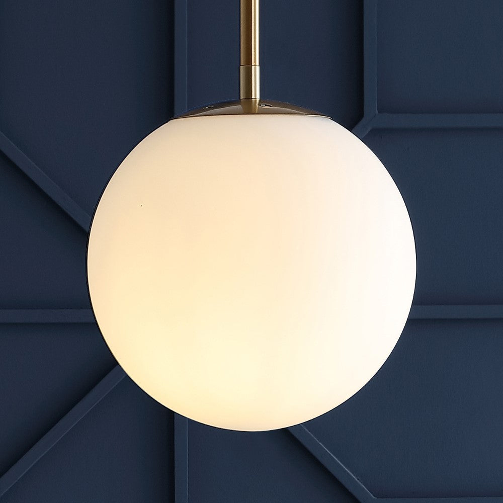 Bleecker 7.75-Inch Modern Metal and Glass Globe LED Pendant Light - Stylish Ceiling Lighting Fixture for Dining Room, Kitchen Island, or Bedroom Decor