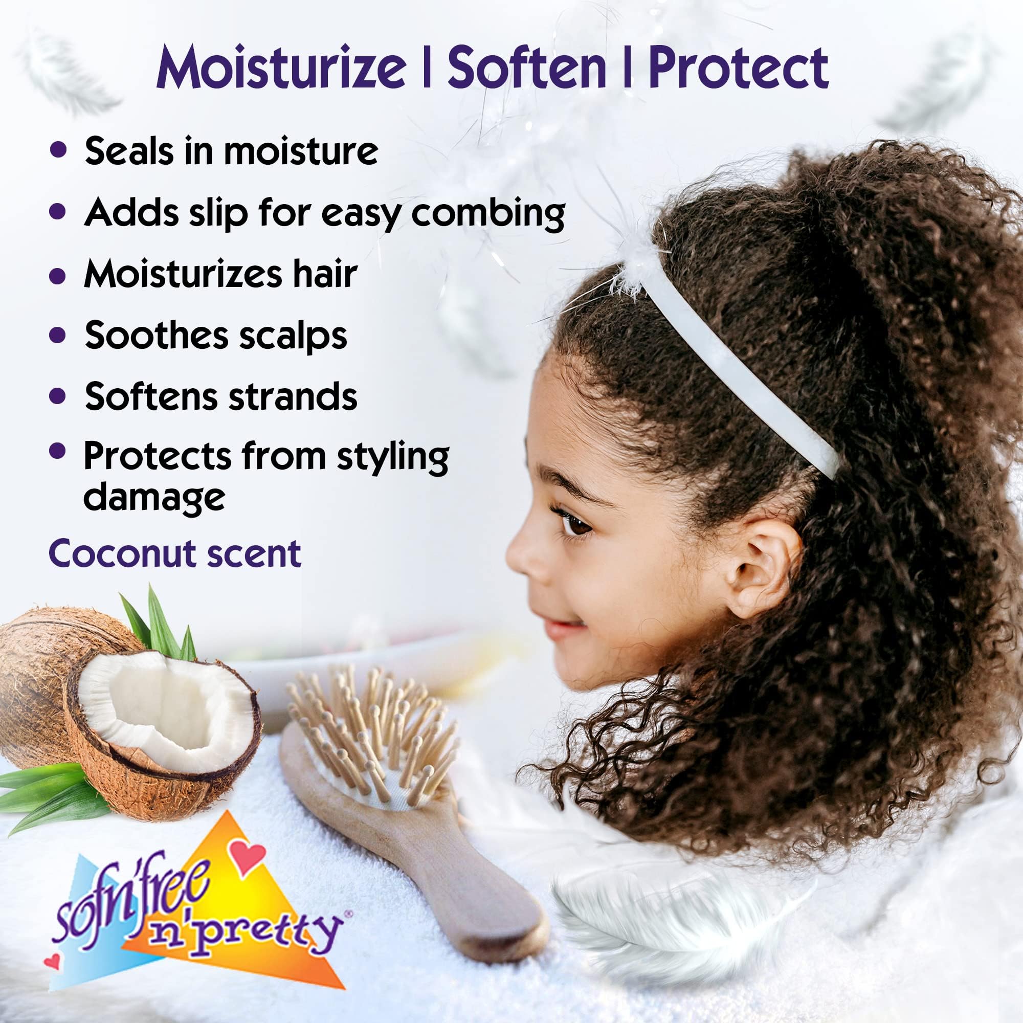 Sofn’Free n’Pretty - Thick & Healthy Coconut Oil Leave-in Conditioner for Curly Hair - Moisturizing & Softening Treatment with Coconut & Aloe Vera - Safe for Kids & Adults - 8.45 Fl Oz - Perfect for Daily Hair Care, Frizz Control & Heat Protection