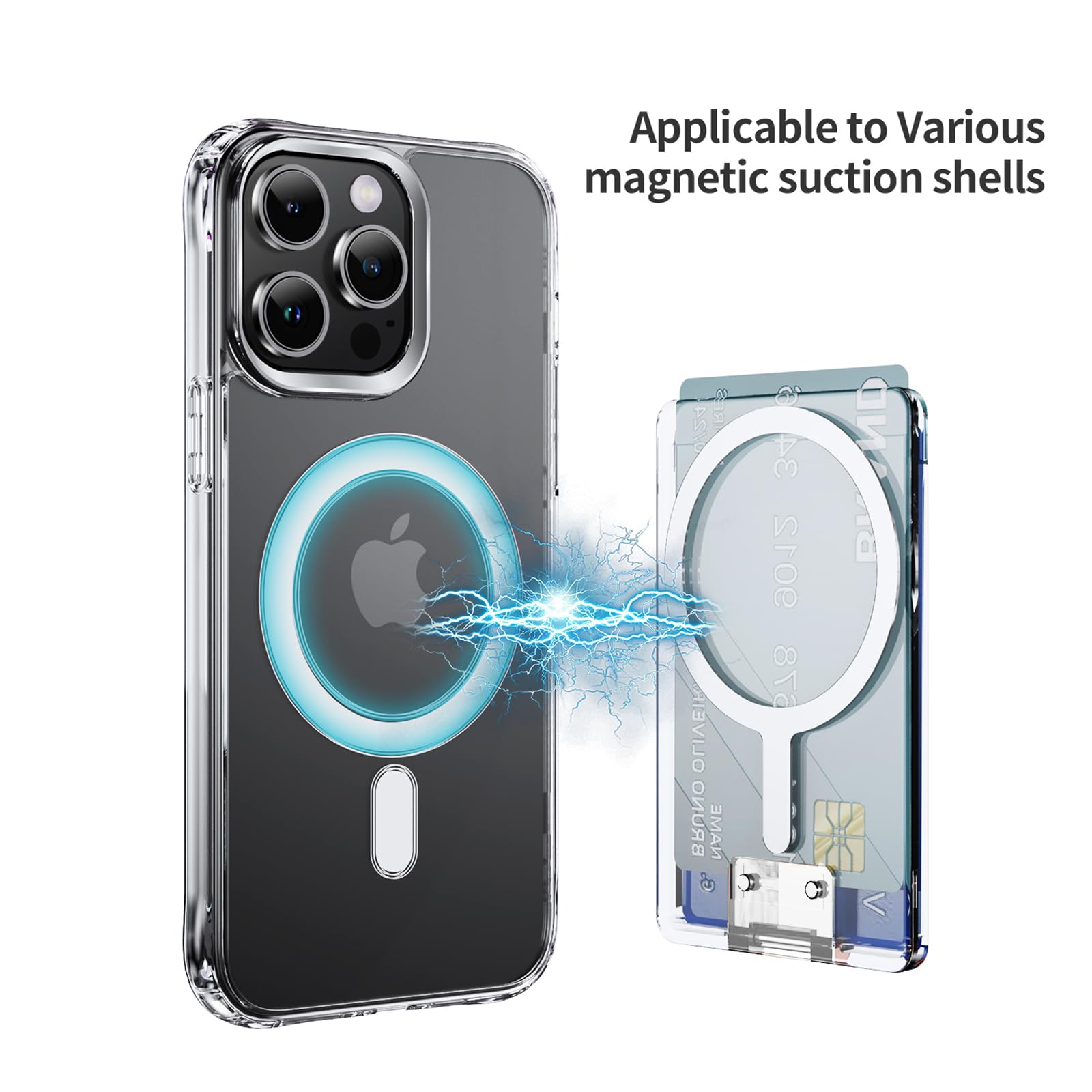 Magnetic Card Holder for iPhone 15/14/13/12 Pro Max - Magsafe Compatible Phone Wallet with Metal Stand & Clear Design (Silver) - Perfect for Hands-Free Viewing & Secure Card Storage